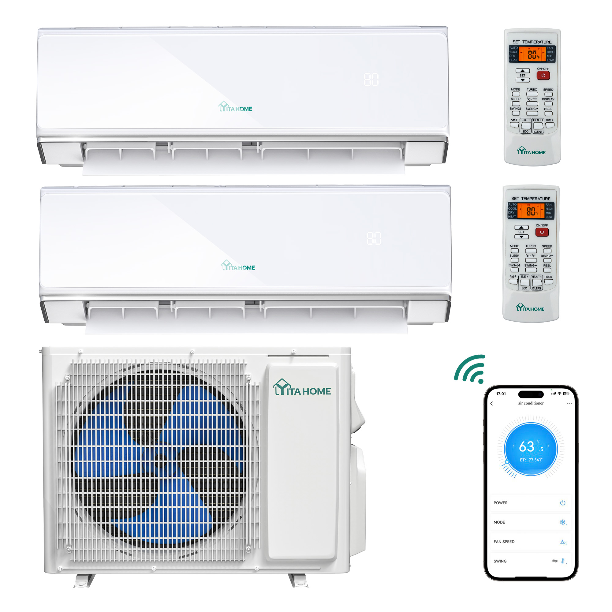 Yitahome | 2 Ton 2-Zone Mini Split Air Conditioner System with