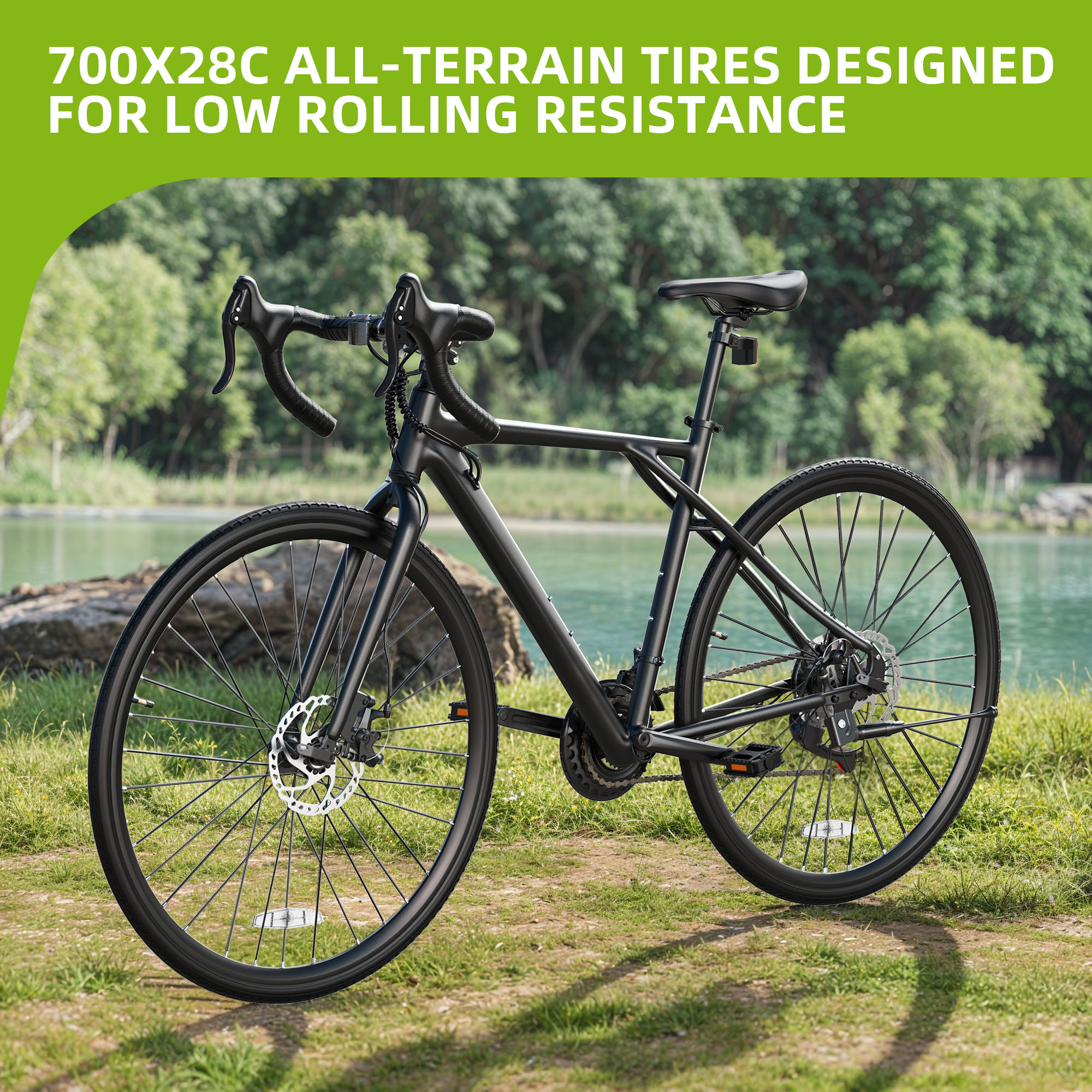 Yitahome | Black 700C 21 Speed Road Bike with Lightweight Aluminum