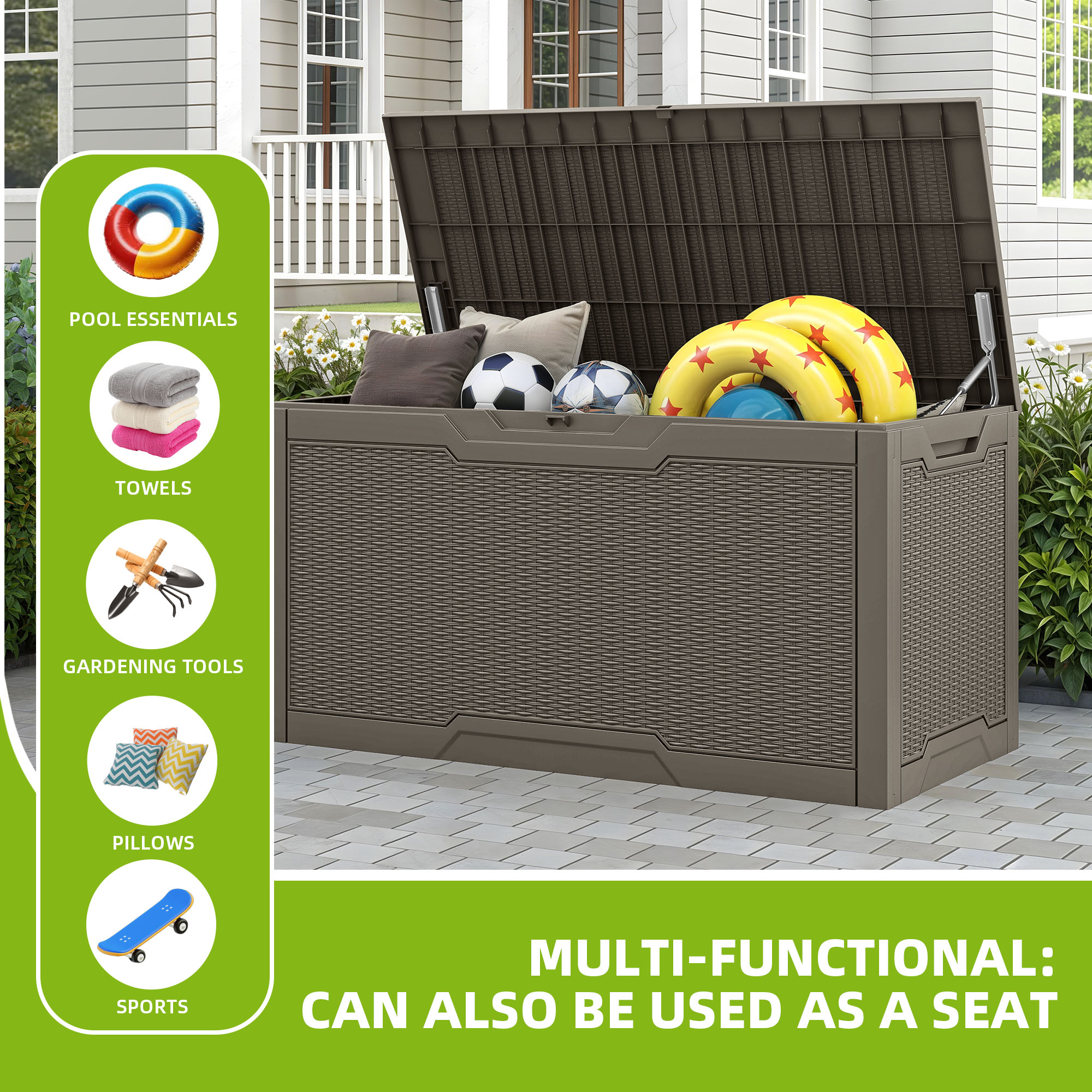 YITAHOME 100 Gallon Large Deck Box Upgrade Resin Outdoor Storage