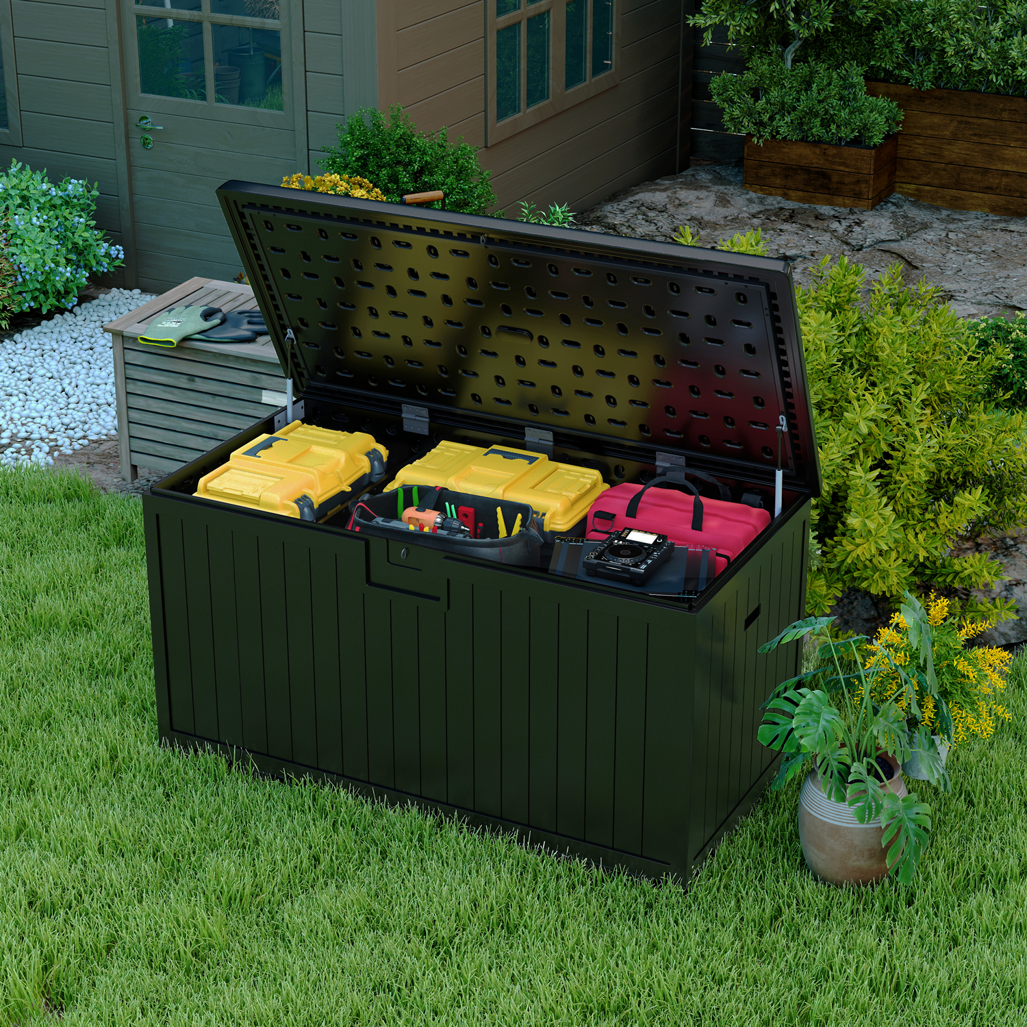 Yitahome | 180 Gallon Black Waterproof Outdoor Deck Box with