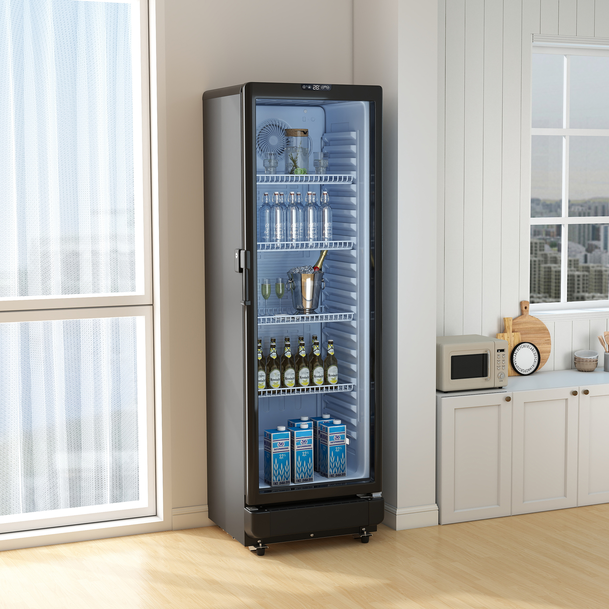EUHOMY Beverage Refrigerator And Cooler, 128 Can Mini Fridge With Glass Door, Small Refrigerator With Adjustable Shelves For Soda Beer Or Wine, Perfect For Home/Bar/Office (Silver