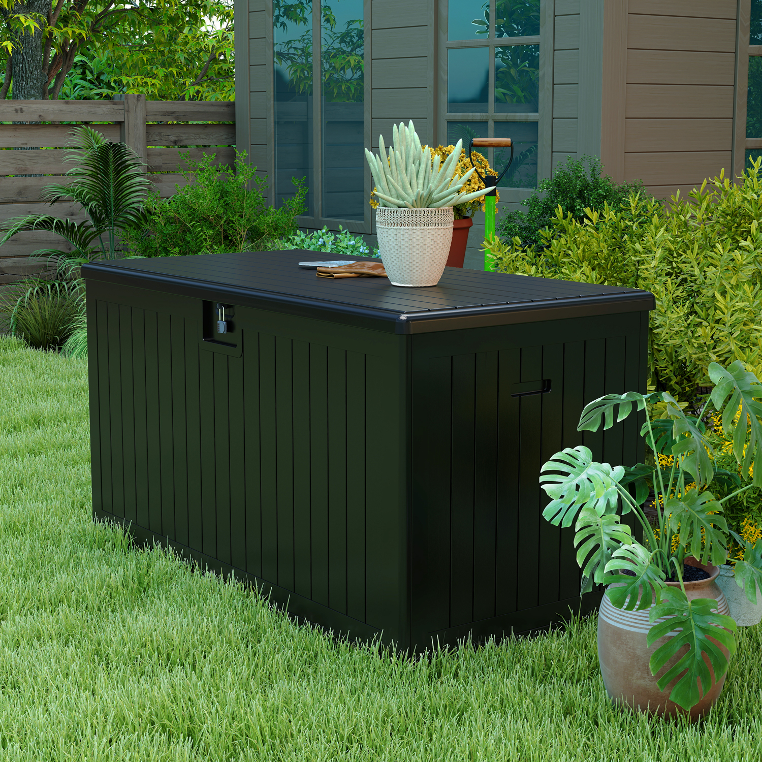 Yitahome | 180 Gallon Black Waterproof Outdoor Deck Box with
