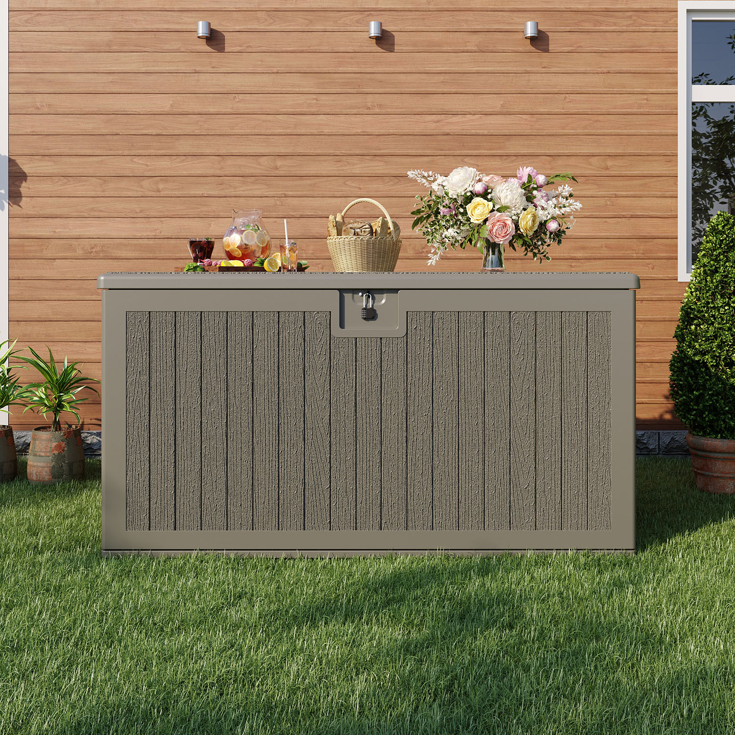 Yitahome | 180 Gallon Light Brown Waterproof Resin Outdoor Deck