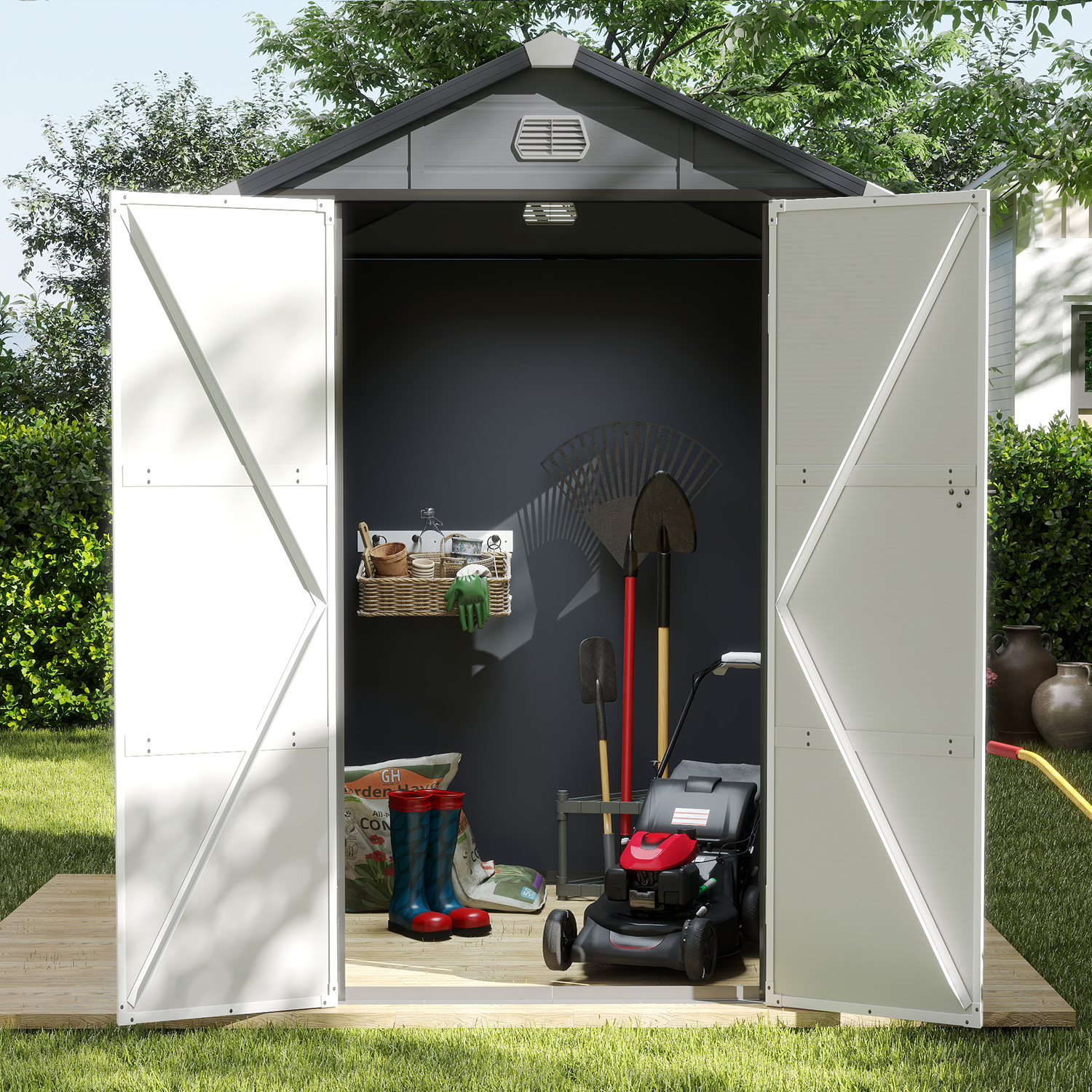 Yitahome | 6x6 ft Gray Outdoor Storage Shed with Lockable Doors