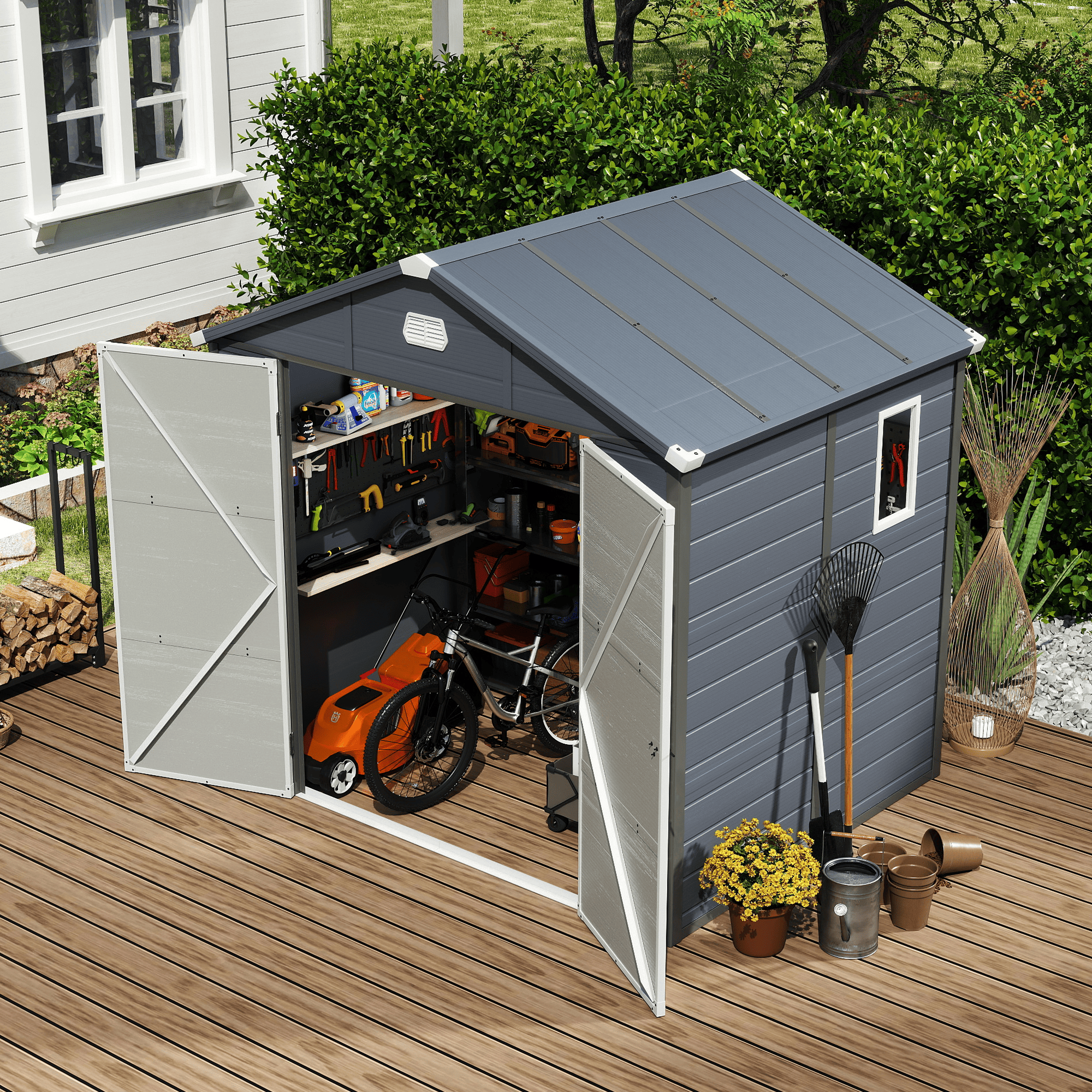 Yitahome | 8x6 ft Gray Outdoor Resin Storage Bicycle Garden Shed