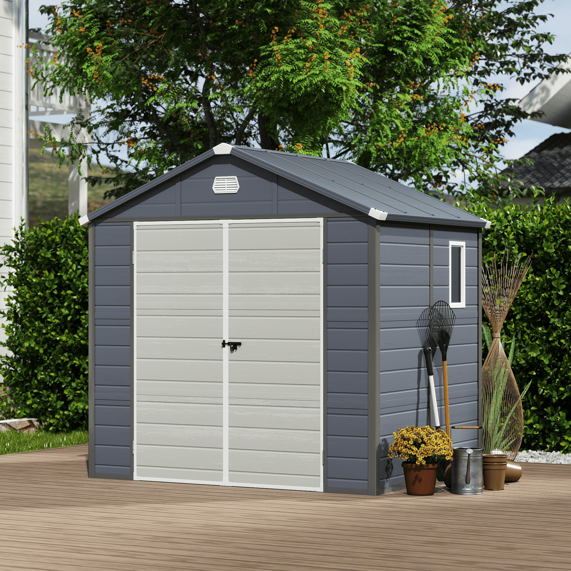 Yitahome | 8x6 ft Gray Outdoor Resin Storage Bicycle Garden Shed
