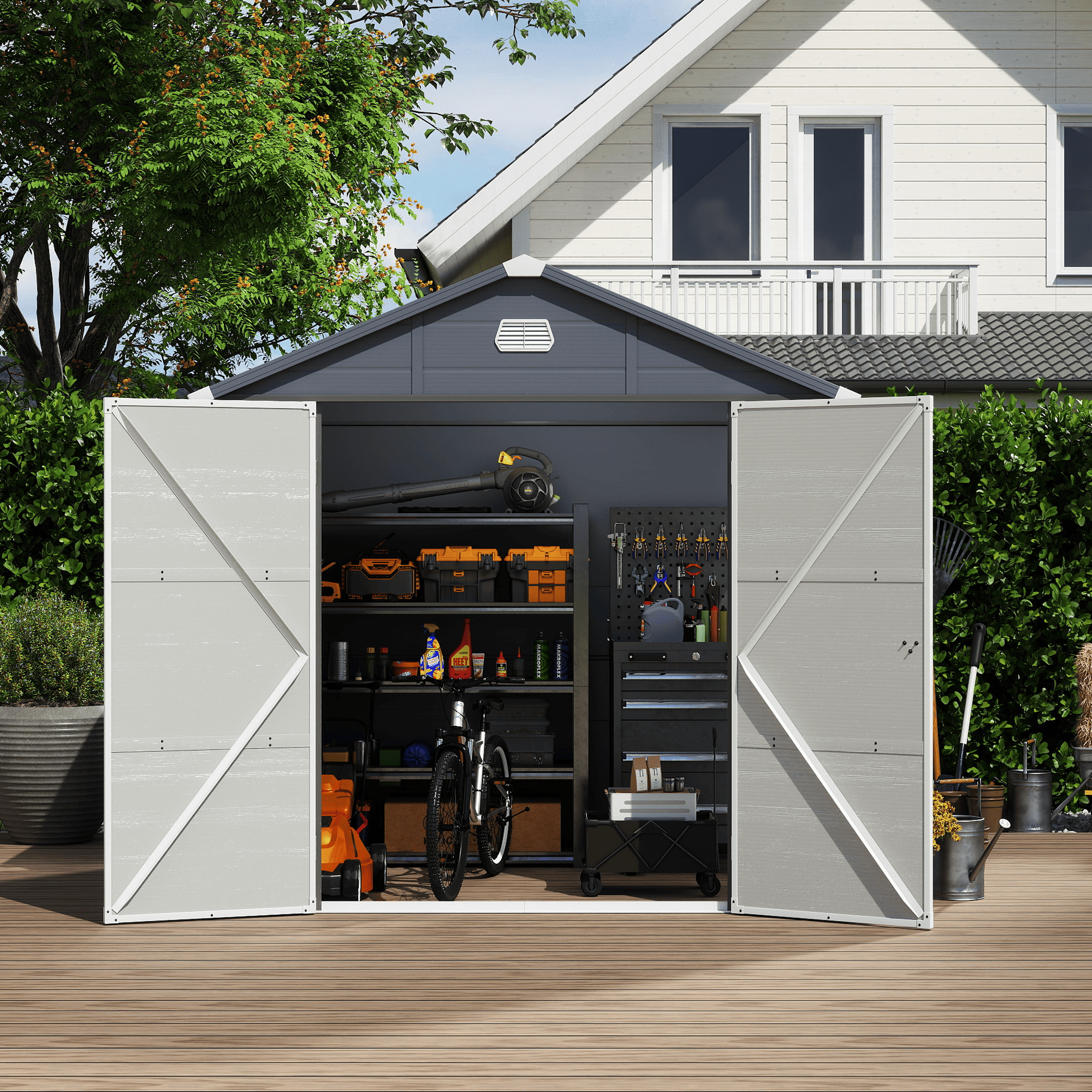 Yitahome | 8x6 ft Gray Outdoor Resin Storage Bicycle Garden Shed