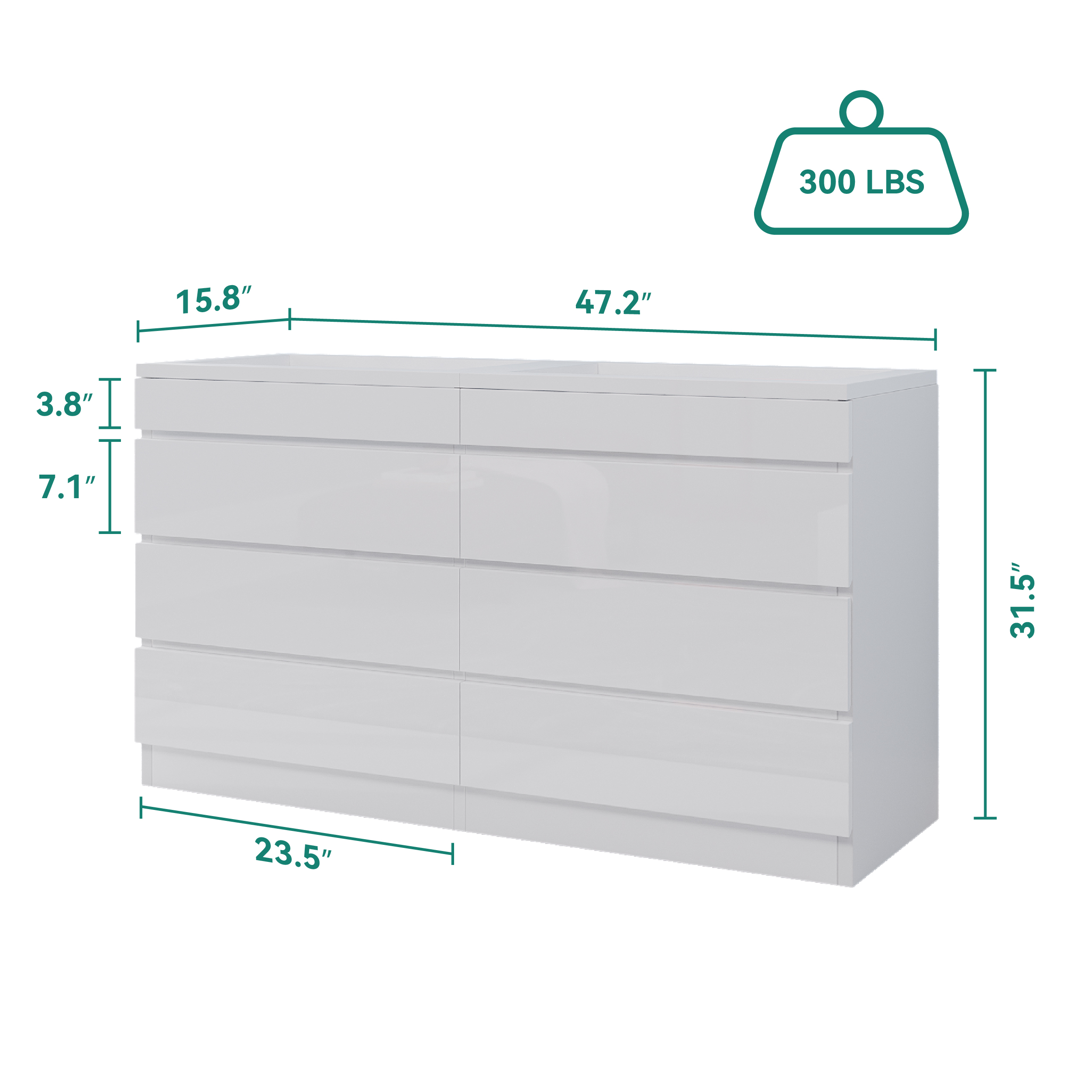 Drawer ツイードジレ　ホワイト　25SS Spencer White 8 Drawer Dresser & Mirror | Bob's Discount