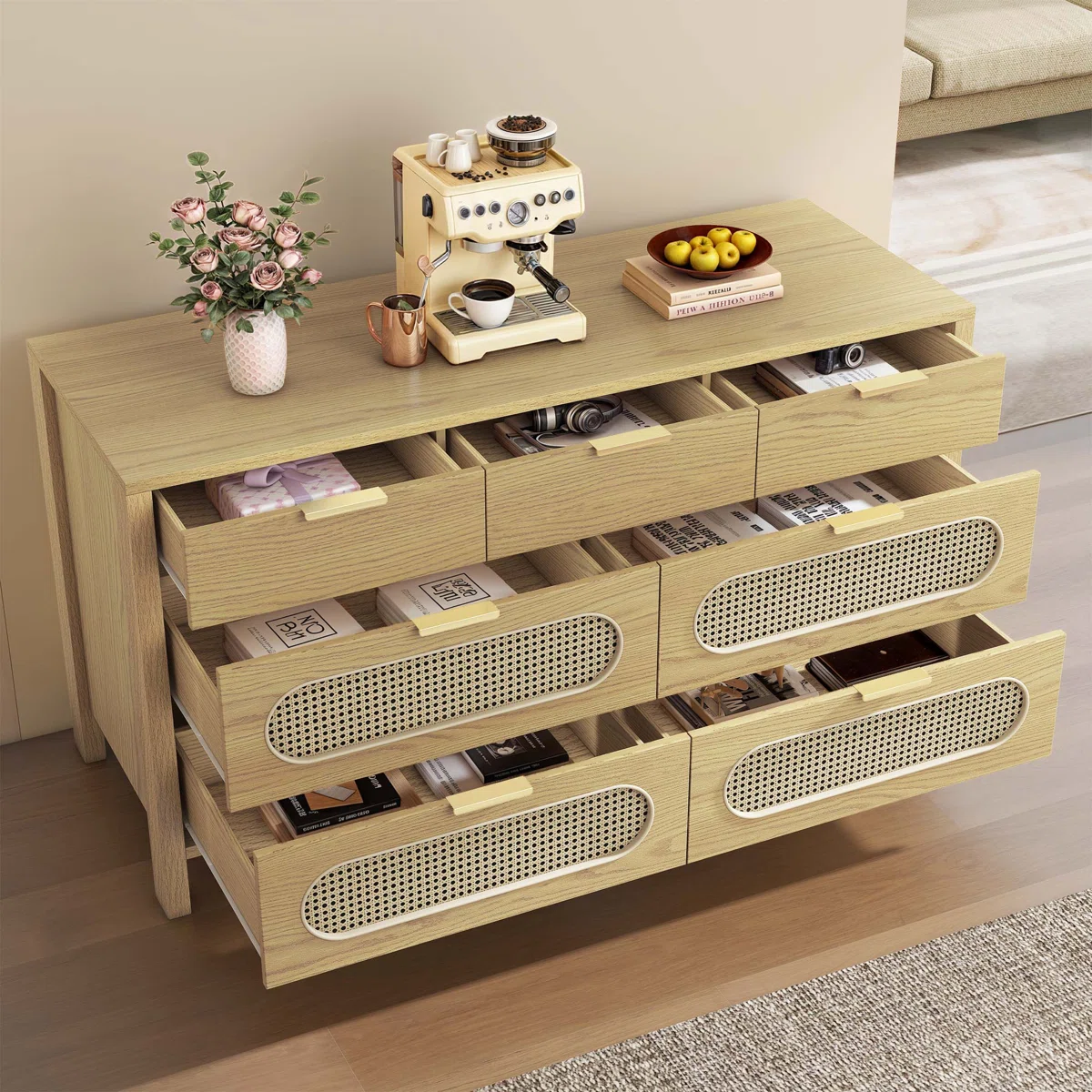 Side view of the 7 drawer wooden dresser​