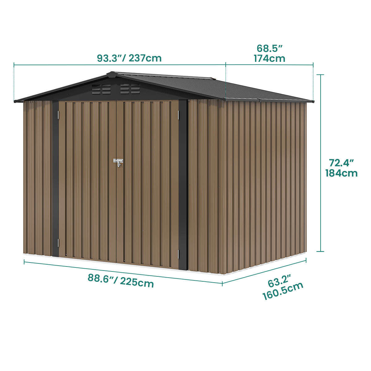 Yitahome | 8x6 ft Brown Metal Outdoor Garden Shed with Lockable Door