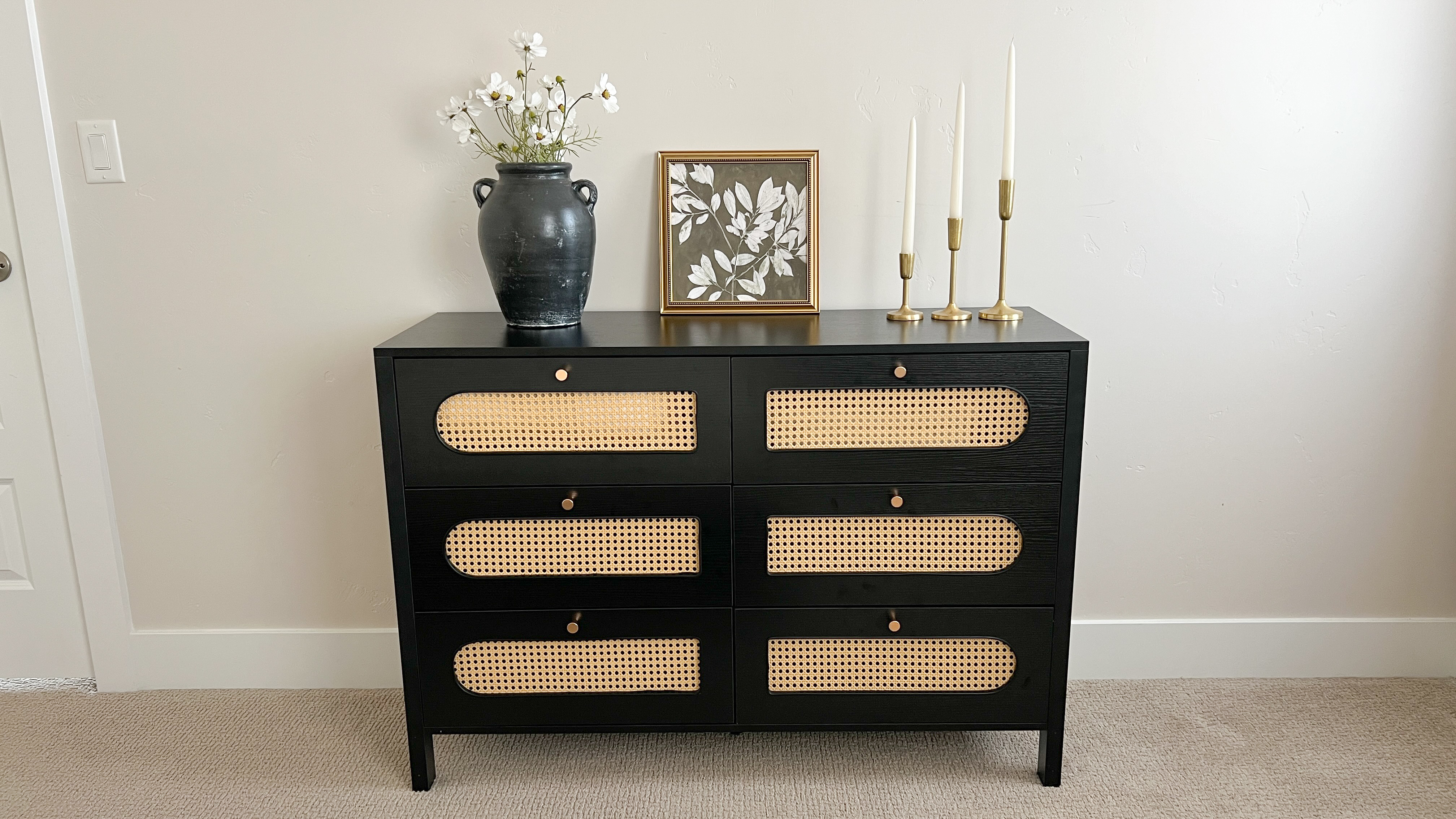 Yitahome | Black 5-Drawer Bedroom Dressers and Chests Rattan Design for  Living Room and Bedroom, Black