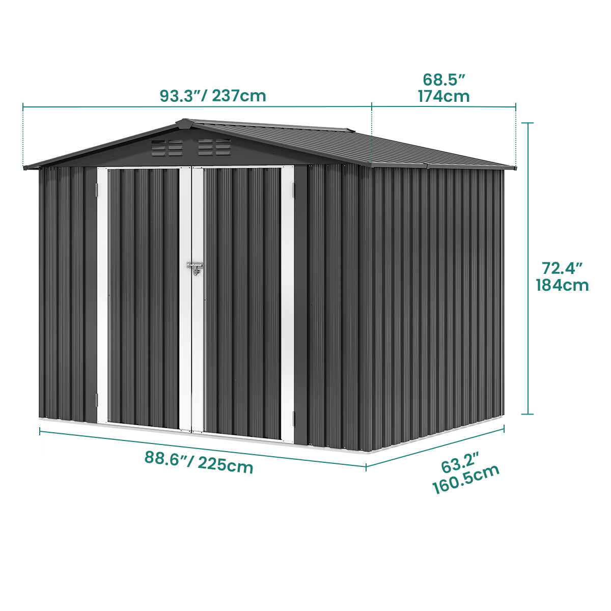 Yitahome | 8x6 ft Dark Grey Metal Outdoor Storage Shed Kits with