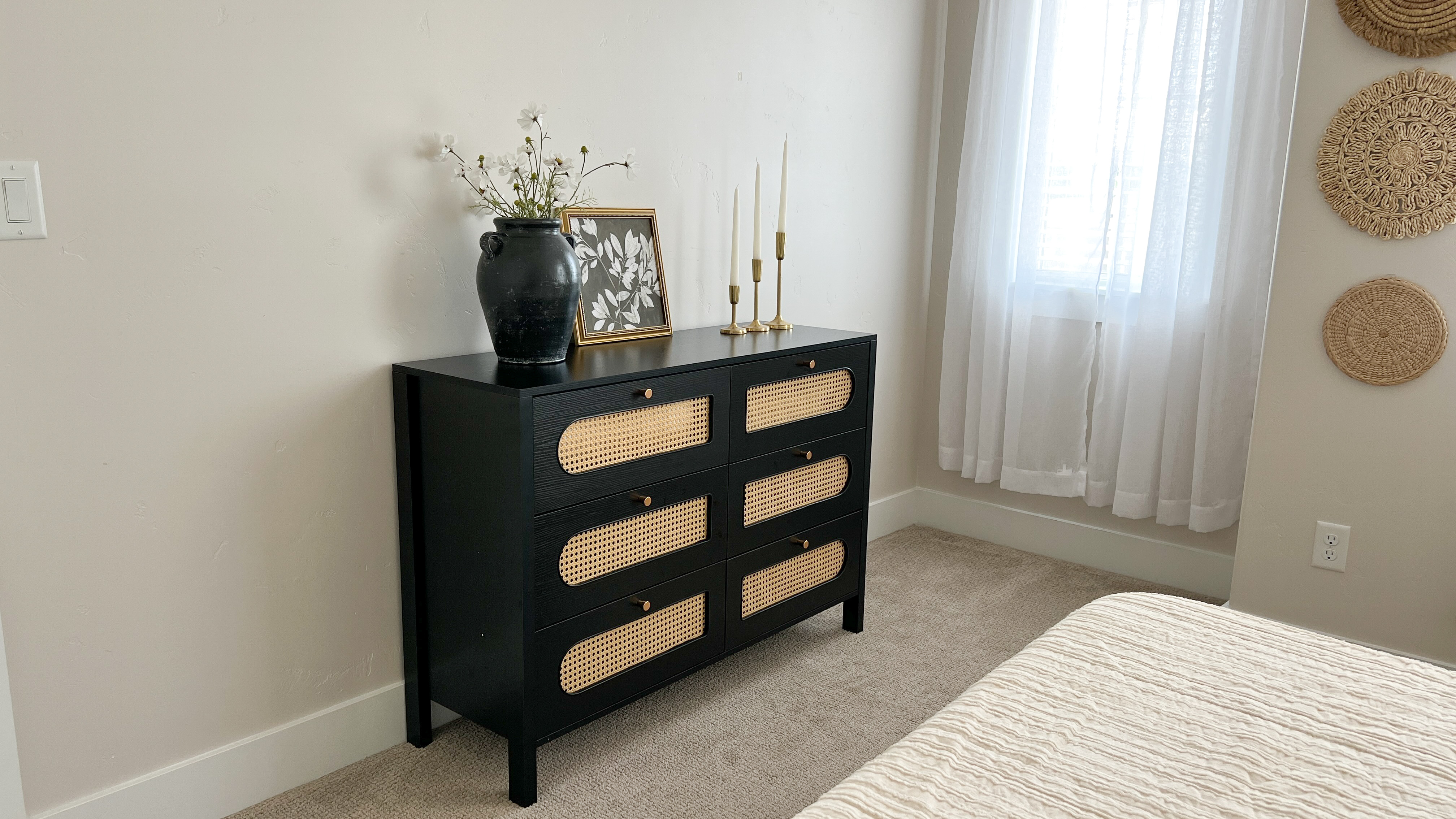 Yitahome | Black 5 Drawer Dressers and Chests Rattan Design for Living Room and Bedroom, Black Yitahome | Black 5 Drawer Dressers and Chests Rattan Design for Living Room and Bedroom, Black