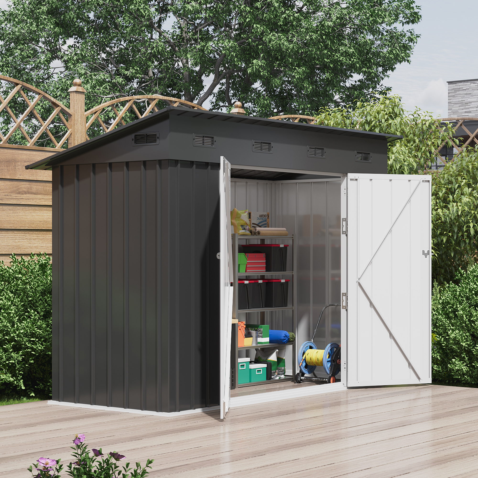 Yitahome | 9 x 4 ft Dark Gray Large Shed House with Lockable Doors
