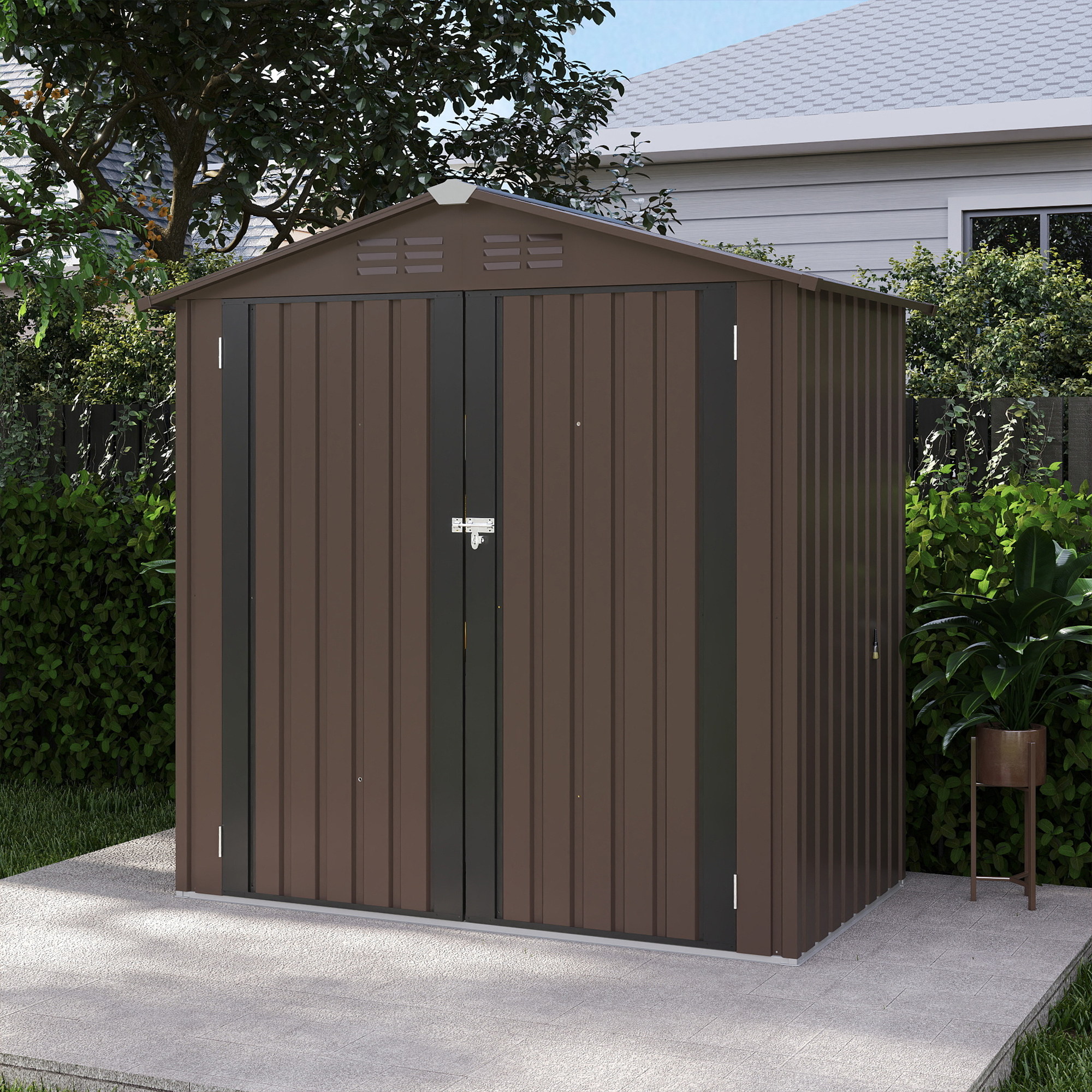 Yitahome | 6x4 ft Brown Metal Outdoor Storage Shed Kits with
