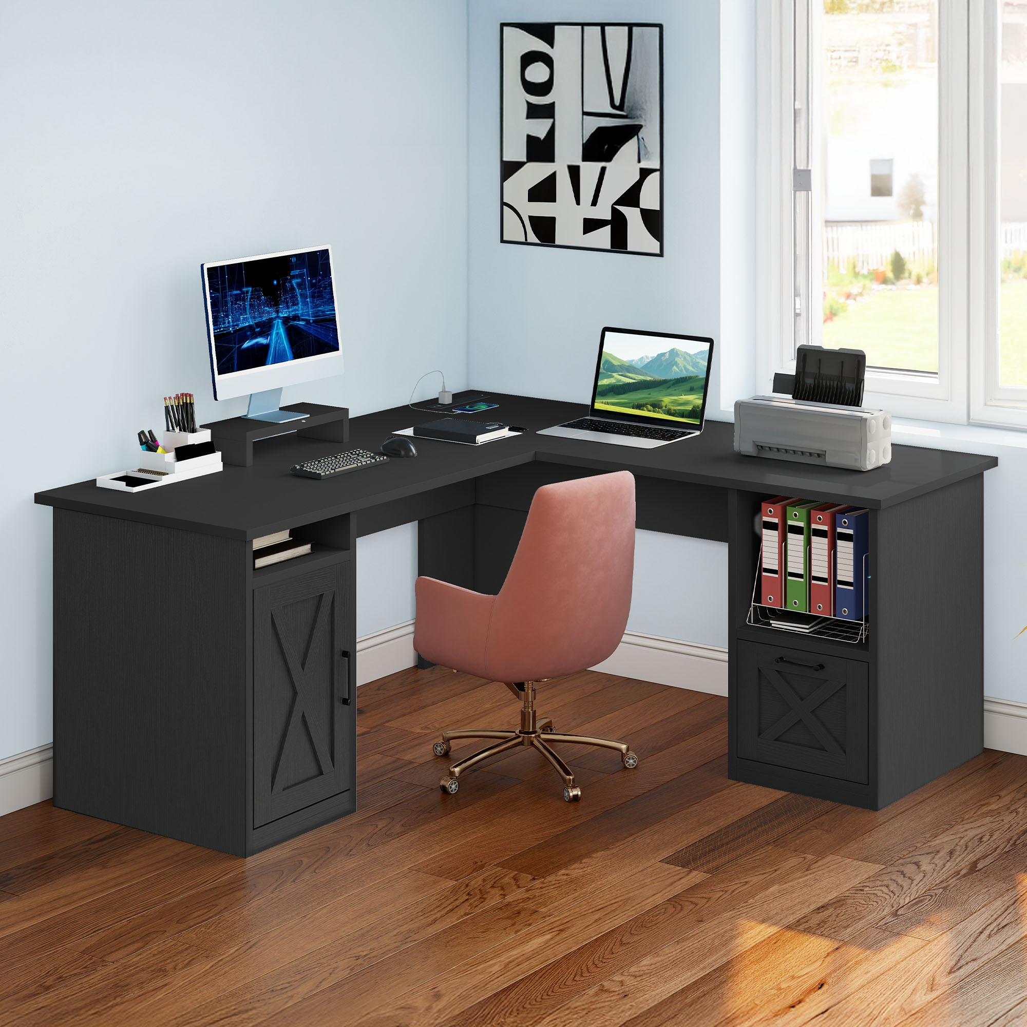 Mayitaです。デスク Amazon.com: SHW 51 x 51 Inches Vista L-Shaped Desk with