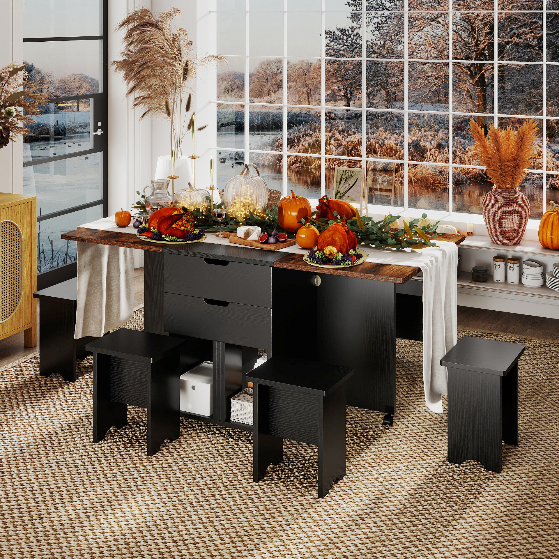 Yitahome | 7 Pieces Folding Extendable Dining Table Set with 6