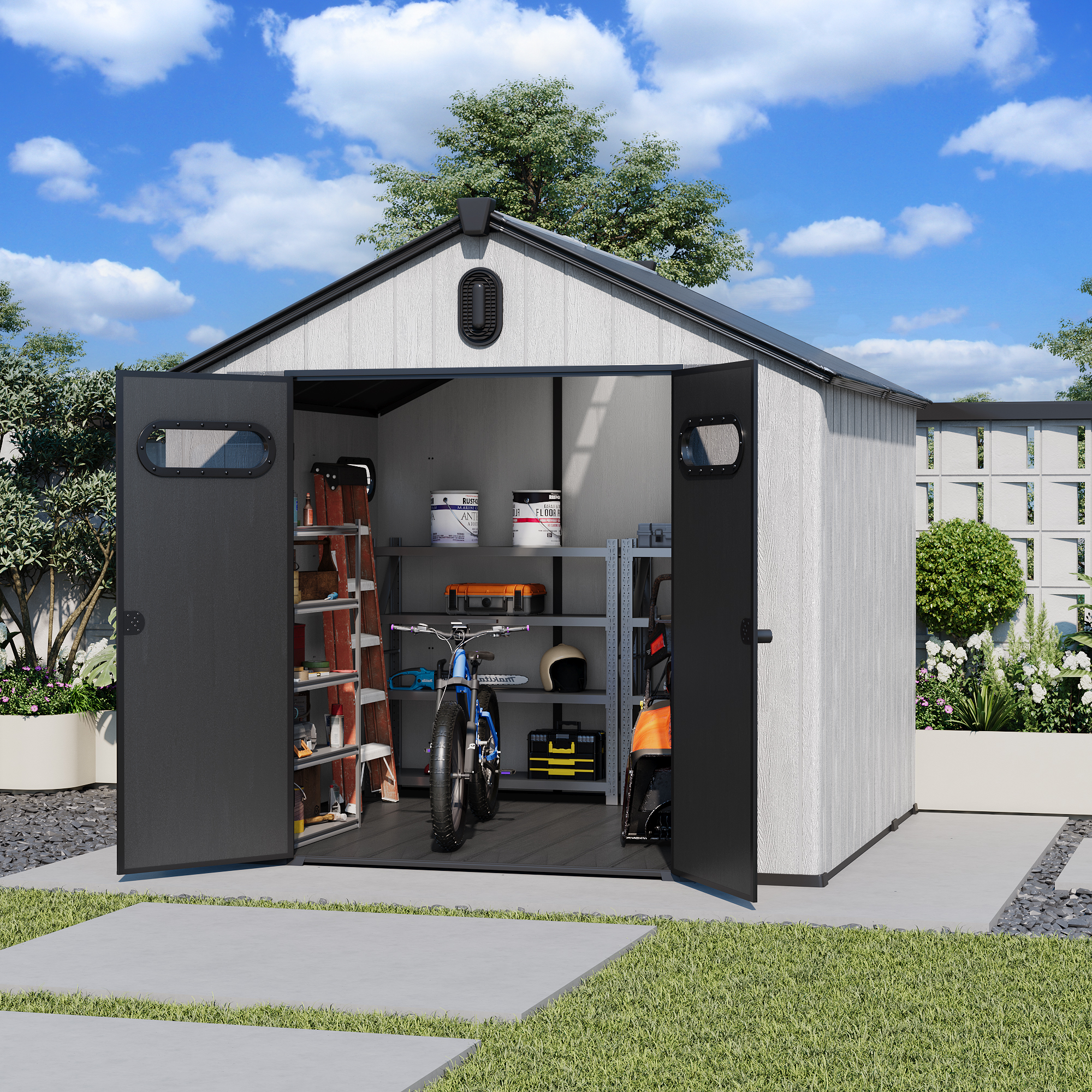 Yitahome | 8x8 ft Gray Large Outdoor Resin Storage Shed with Floor