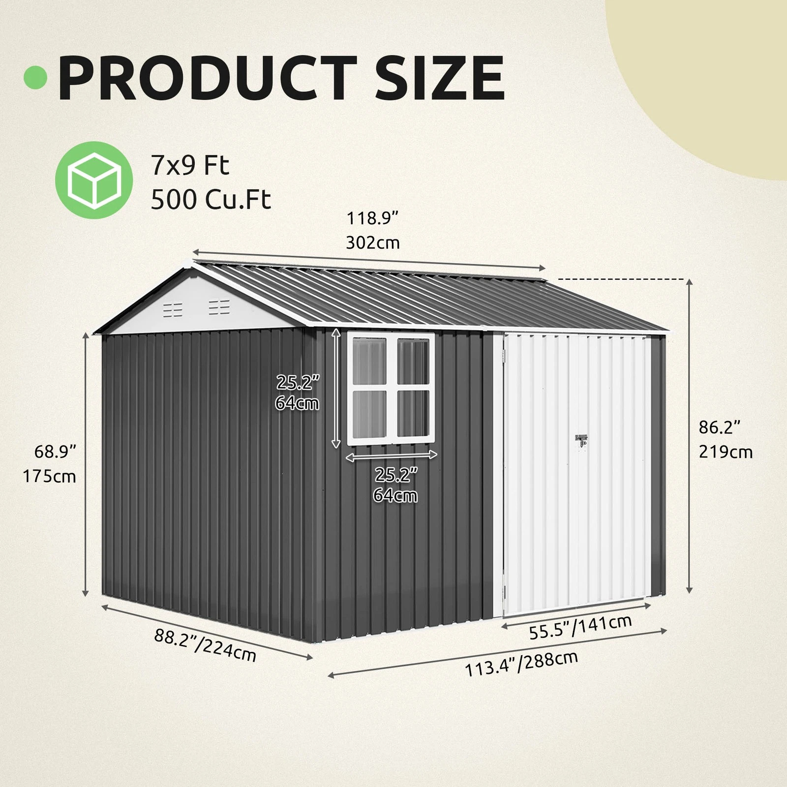Yitahome | 8 x 10 ft Metal Garage Shed with Sloped Roof & Window