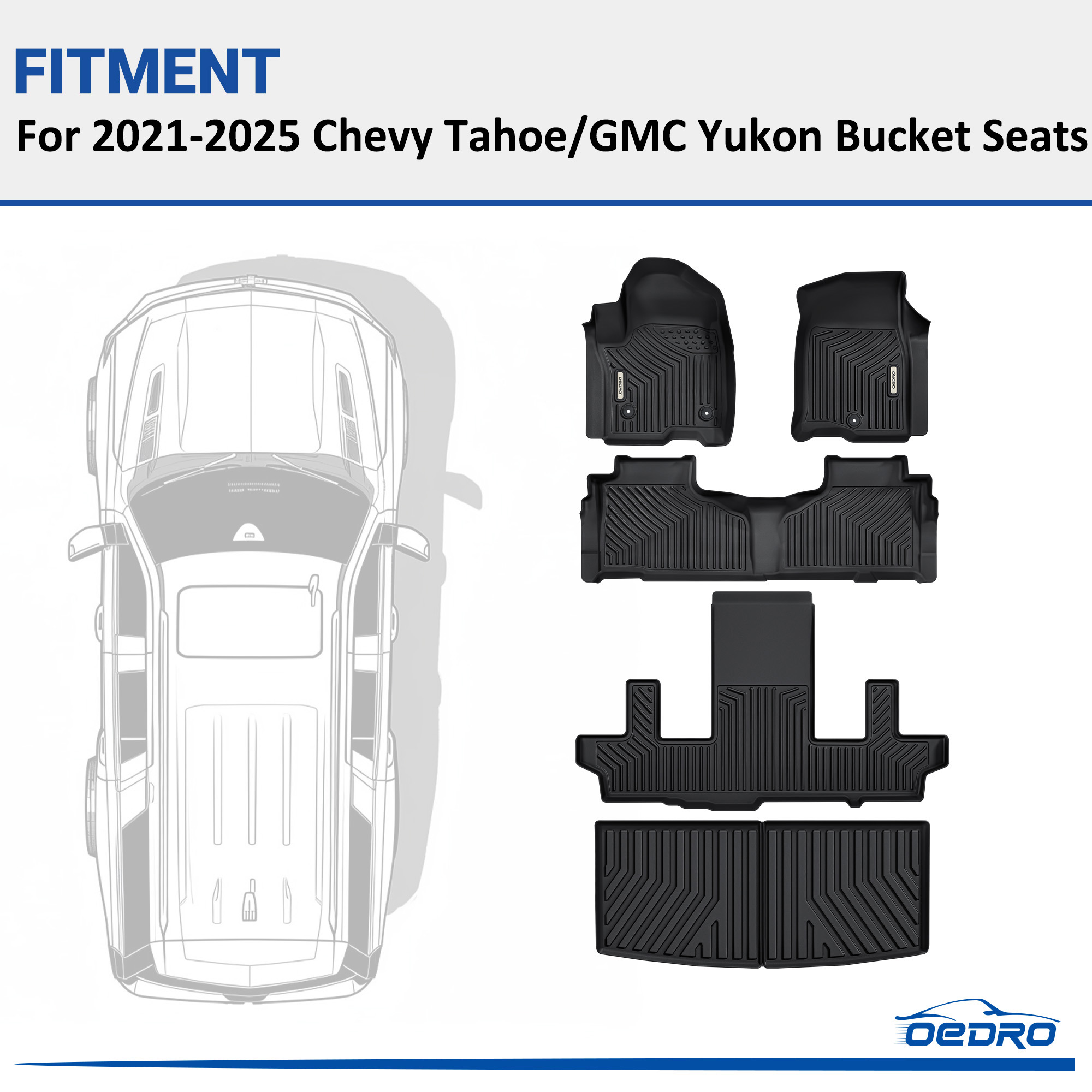 Side view of OEDRO Floor Mats & Cargo Liner for 2021-2025 Chevy Tahoe/GMC Yukon TPE All-Weather Floor Mat Liners Only for Bucket Seats