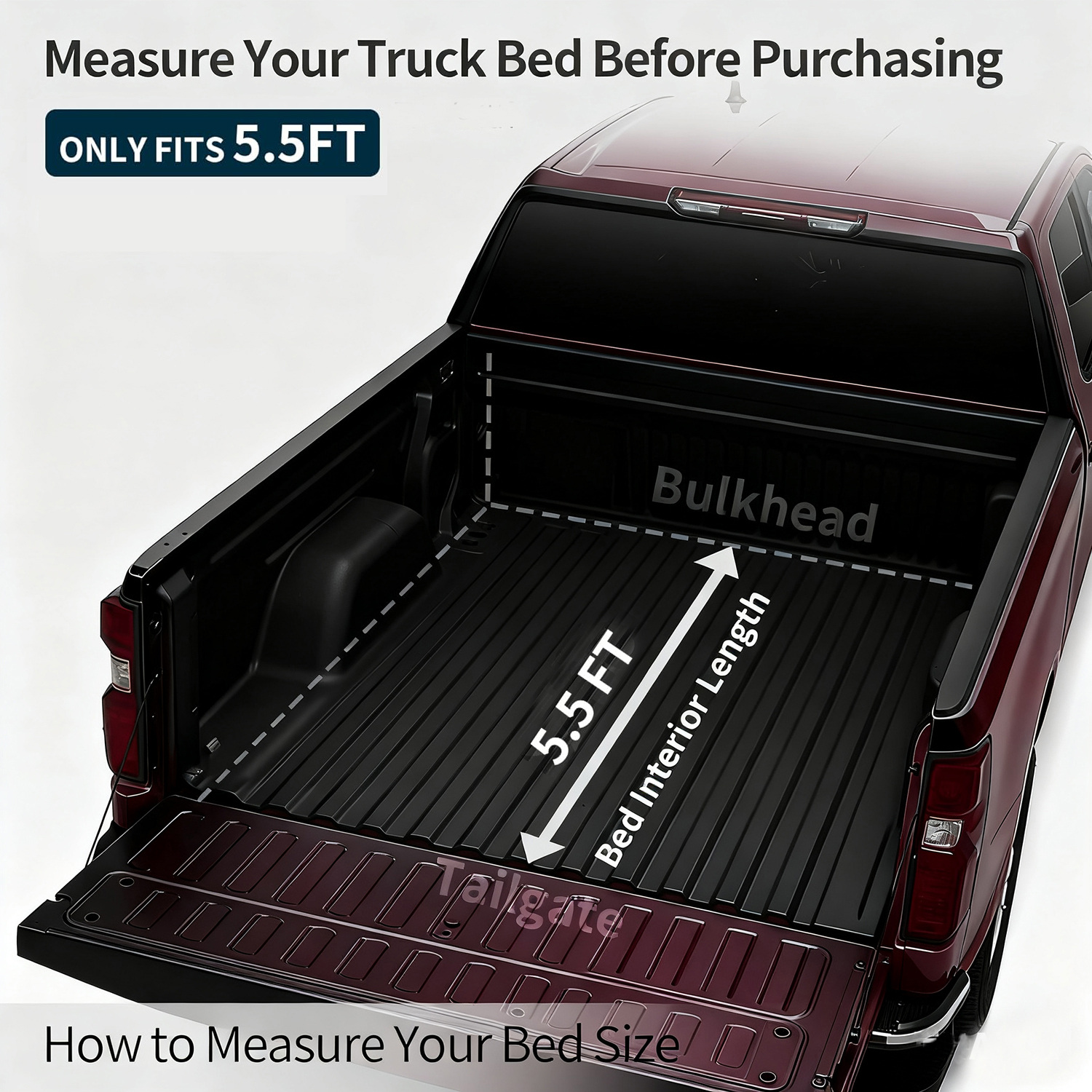 Side view of OEDRO Low-Profile Hard Quad-Fold Tonneau Cover Compatible with Ford F-150 F150 2015-2026 5.5ft Bed, One-Handed Quick Release, Drainage Design