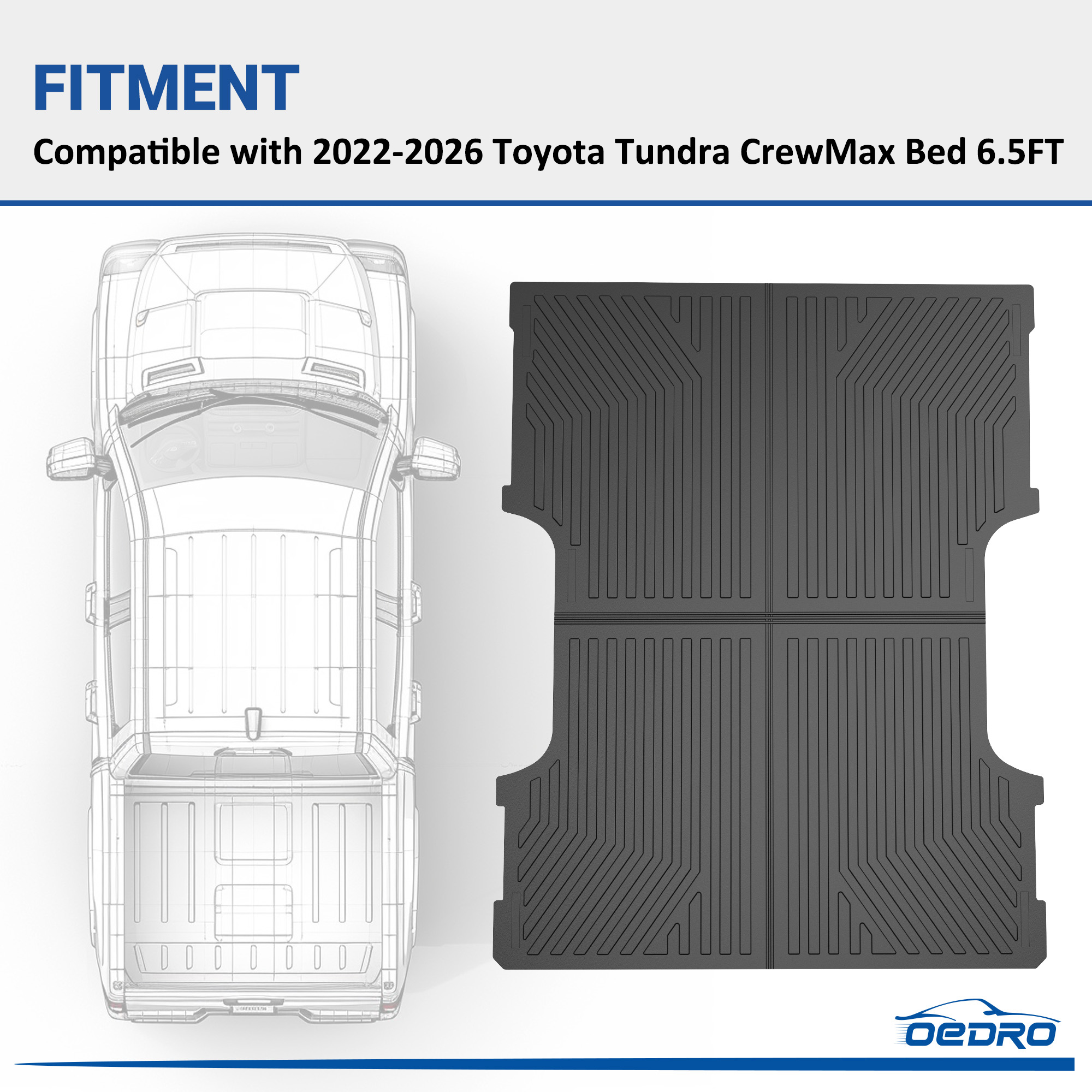 Side view of OEDRO® Truck Bed Mat for 2022-2026 Toyota Tundra CrewMax Bed 6.5FT, TPE All-Weather Bed Liner for Toyota Tundra Rear Trunk Cover Mat
