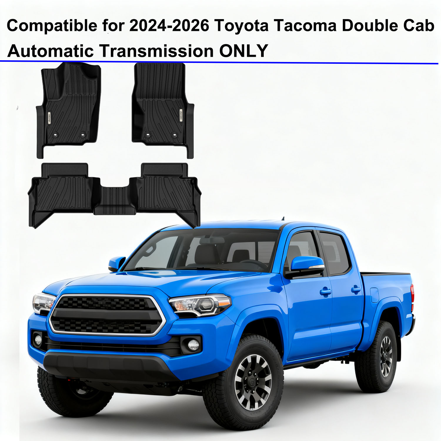 Side view of Floor Mats for Toyota Tacoma Double Cab 2024-2026 Auto Trans W/ Under-Seat Storage (NOT for Hybrid), Custom Fit TPE All Weather Floor Liners Full Set