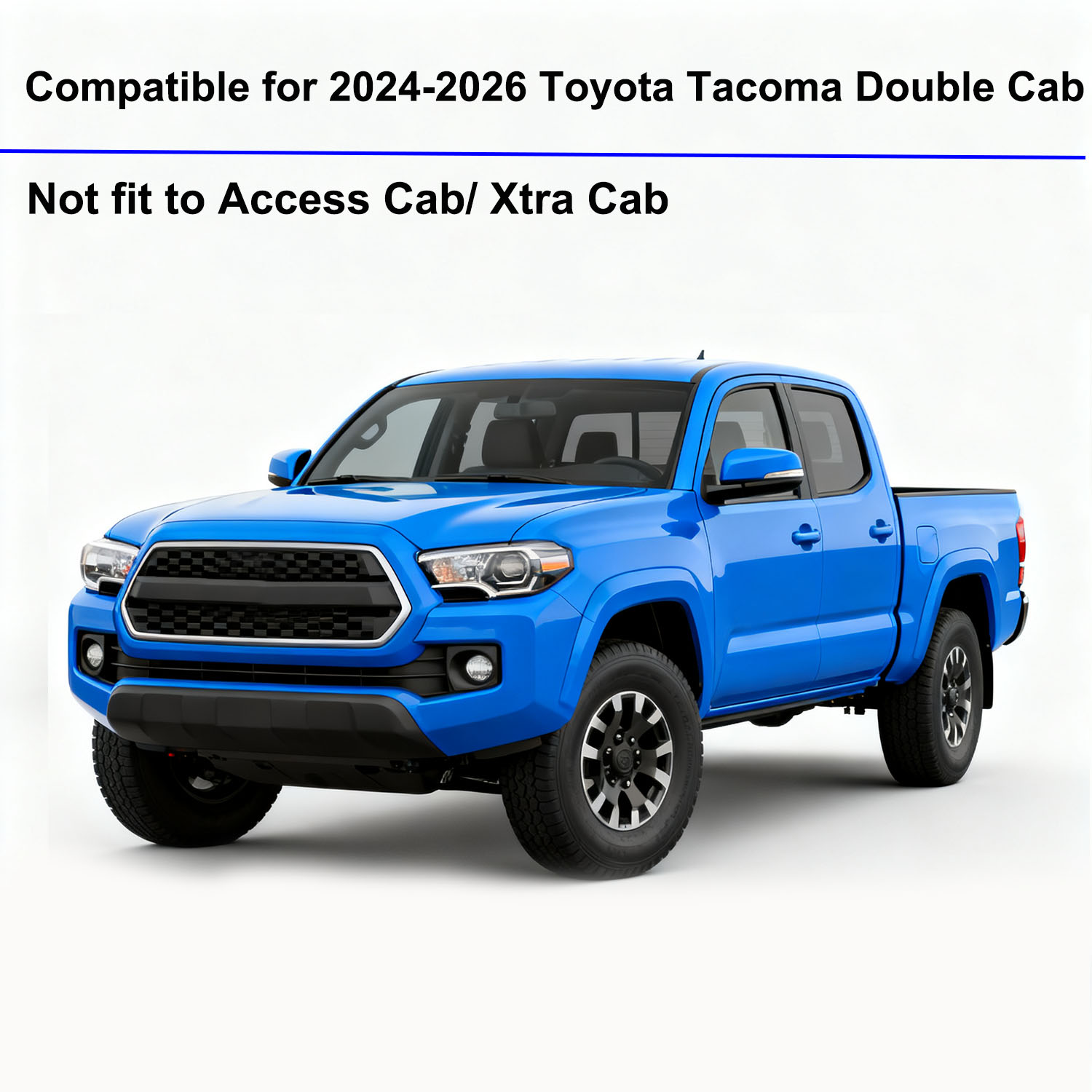 Side view of 6" Running Boards fits to 2024-2026 Toyota Tacoma Double/Crew Cab 4 Full-Size Doors, Two Stair Design Side Step Rails Carbon Steel Running Boards