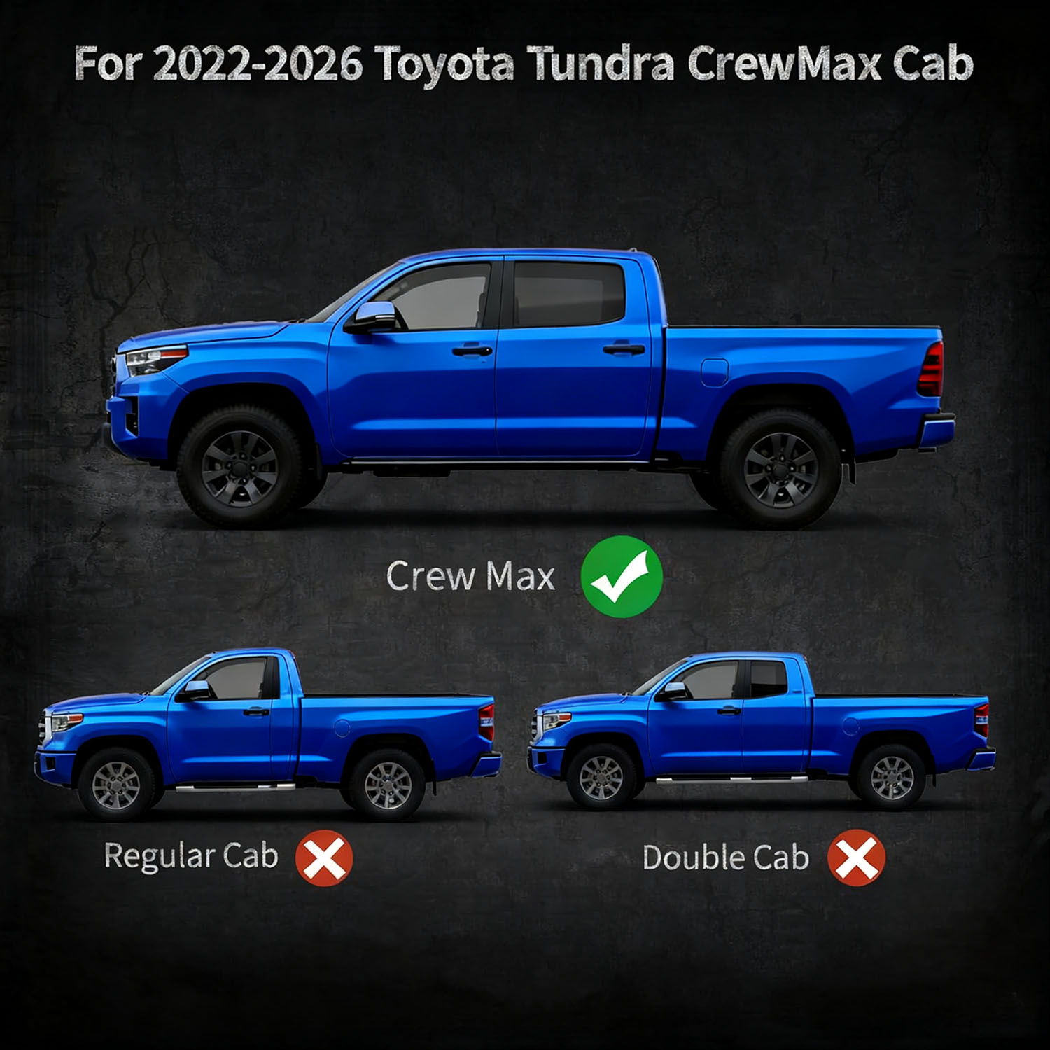 Side view of OEDRO Running Boards w/Three Raised Steps Compatible with 2022-2026 Toyota Tundra CrewMax Cab, Tri Convex Platform Side Steps, Bed Access Nerf Bar