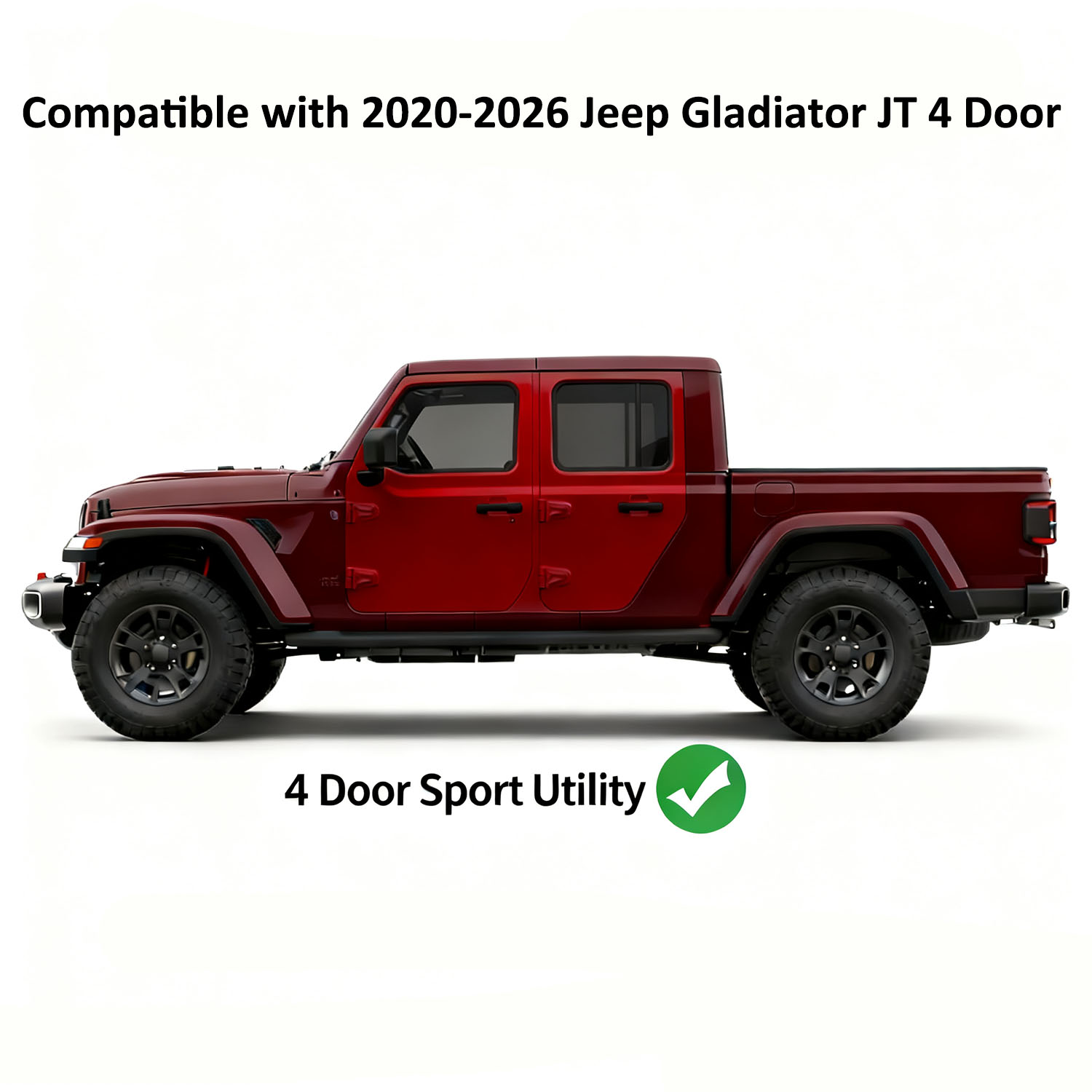 Side view of OEDRO Running Boards w/Three Raised Steps Compatible with 2020-2026 Jeep Gladiator JT 4 Door, Tri Convex Platform Side Steps, Bed Access Nerf Bar