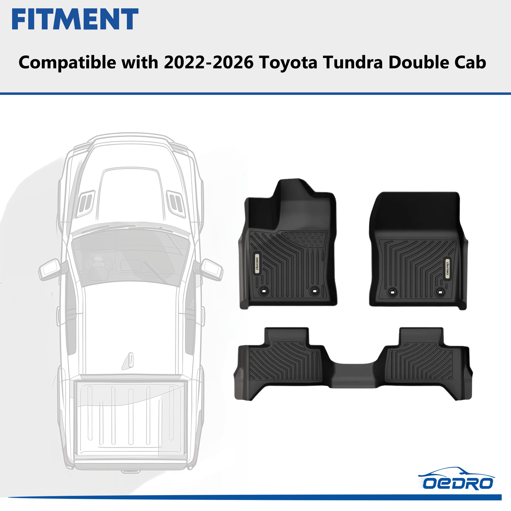 Side view of OEDRO® Floor Mats for 2022-2026 Toyota Tundra Double Cab, TPE All Weather Guard Front & Rear Full Set Liners