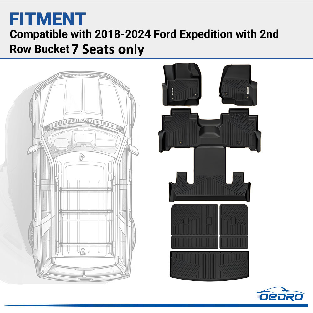 Side view of OEDRO Floor Mats and Cargo Liner Behind 2nd Row Set Black Compatible with 2018-2025 Expedition with 2nd Row Bucket Seats.