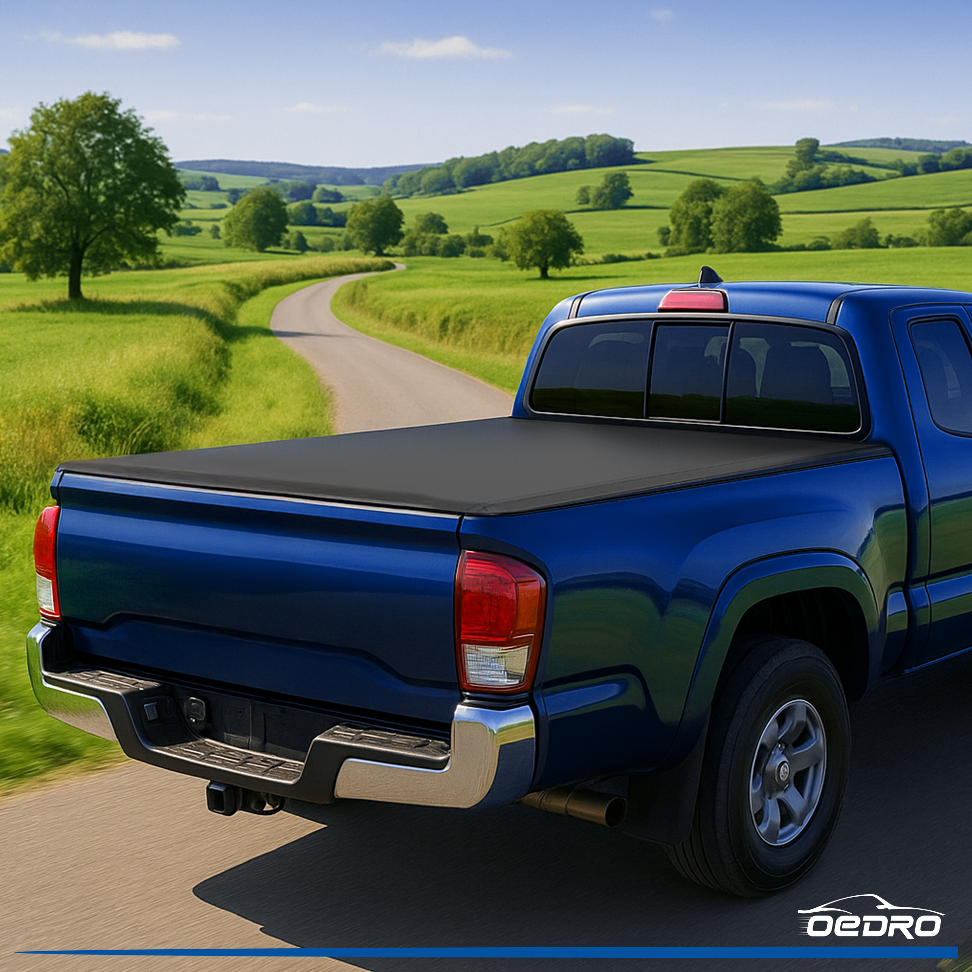 Side view of 5FT Soft Roll-Up Tonneau Cover for Toyota Tacoma (Excl. Trail) 2016-2023, 5ft Bed with Track Rail System, Durable Double-Layer PVC