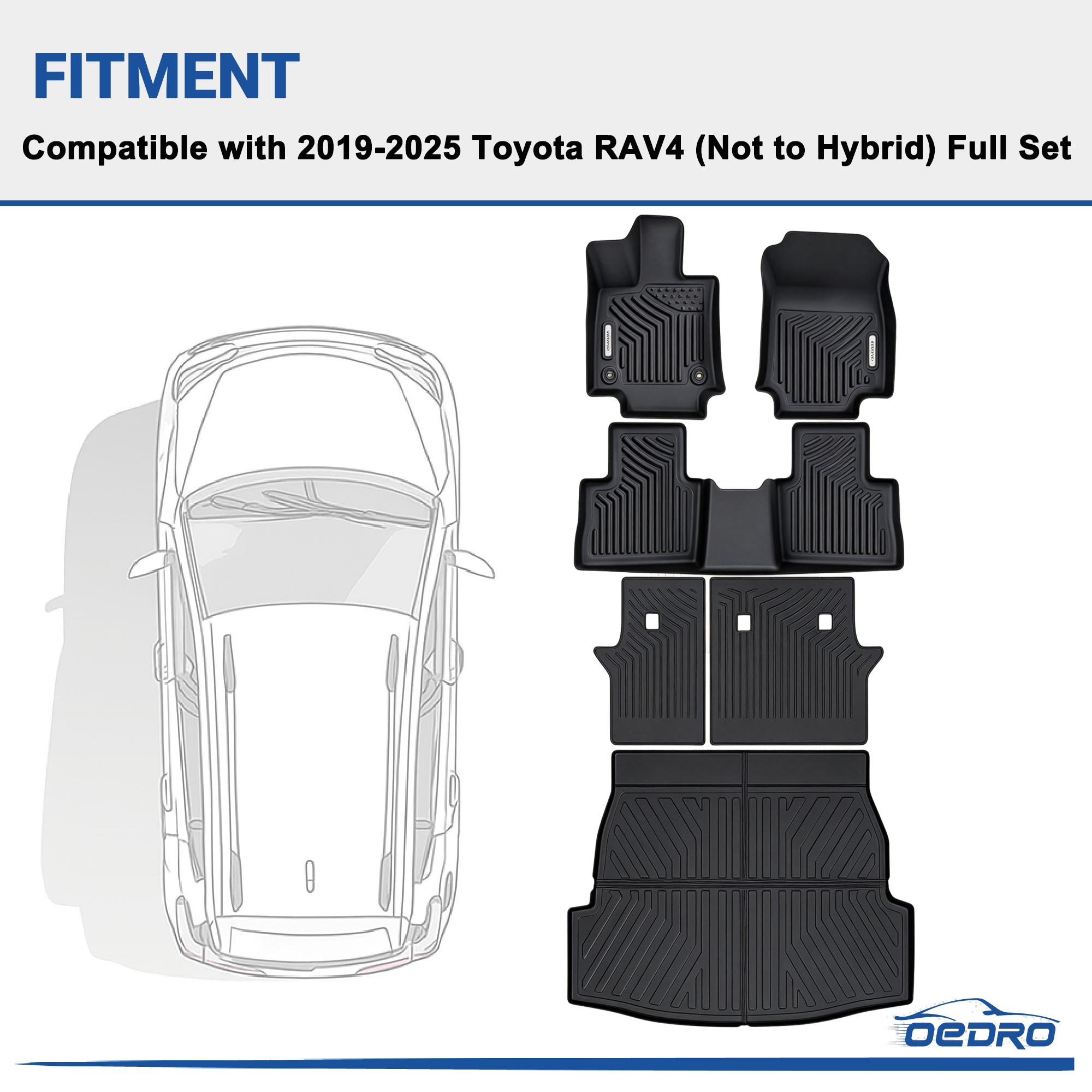 Side view of Floor Mats for Toyota RAV4 2019-2025(Not fit to Hybrid ), Compatible with All Weather RAV4 Floor Liners Full Set Cargo Liner Backrest Mats Floor Mats