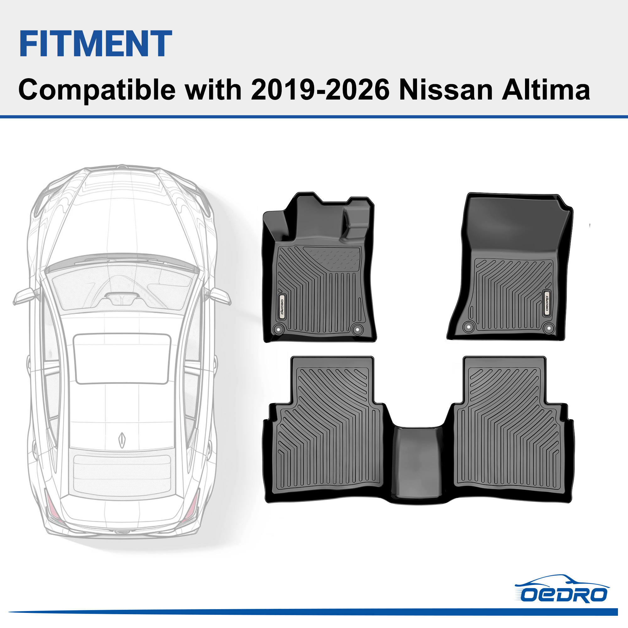 Side view of OEDRO Floor Mats Fit for 2019-2026 Nissan Altima Sedan Edition ONE/Platinum/S/SL/SR/SV, TPE All-Weather Full set Liners Mat