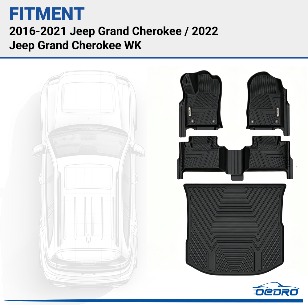 Side view of OEDRO Upgraded Floor Mats for 2016-2021 Jeep Grand Cherokee / 2022-2023 Jeep Grand Cherokee WK (Non L Models ), Custom Fit Black TPE All Weather Car F