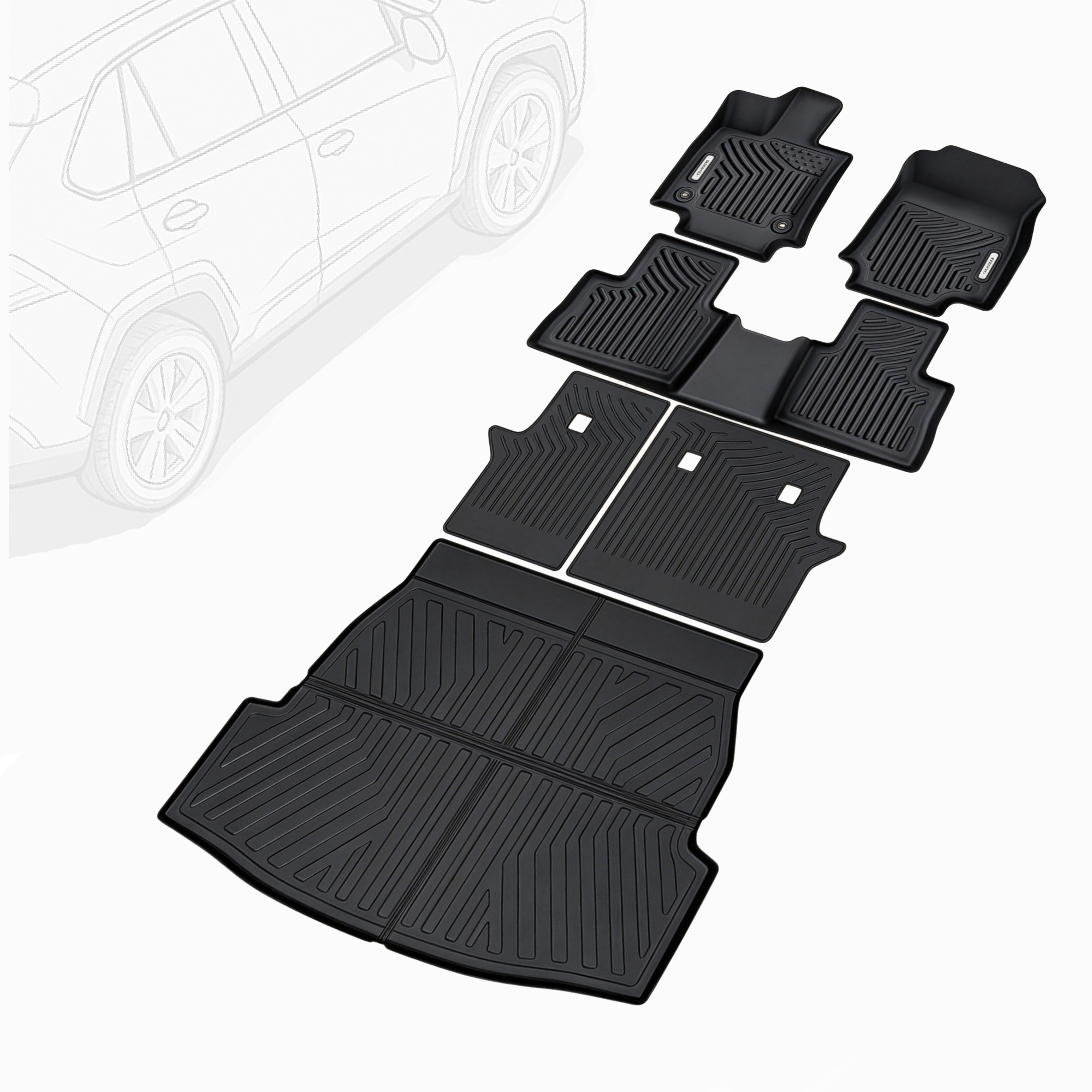 Side view of Floor Mats for Toyota RAV4 2019-2025(Not fit to Hybrid ), Compatible with All Weather RAV4 Floor Liners Full Set Cargo Liner Backrest Mats Floor Mats