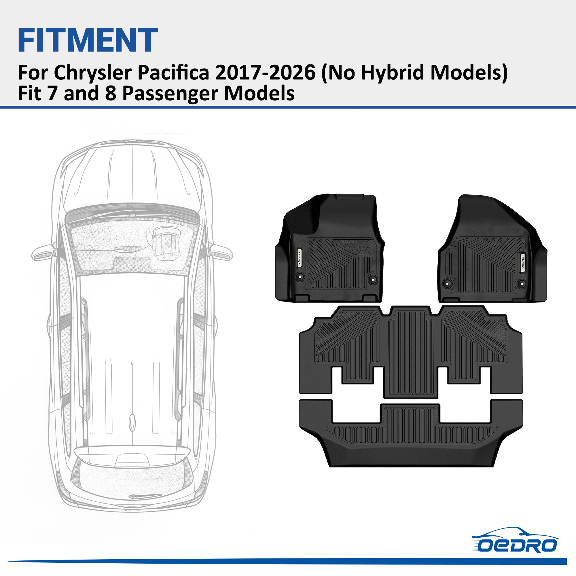 Side view of OEDRO Floor Mats for 2017-2026 Chrysler Pacifica (No Hybrid Models), Unique Black TPE All-Weather Full Set Liners