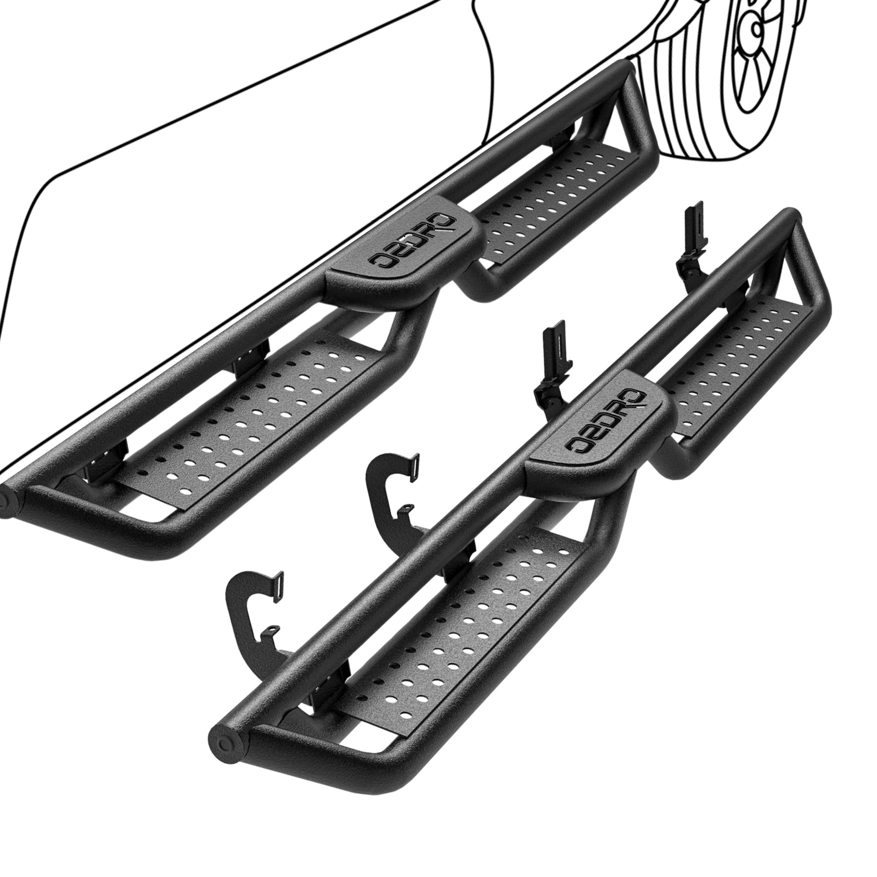 Side view of OEDRO Running Boards for 2007-2018 Chevy Silverado/GMC Sierra 1500 Crew Cab & 2007-2019 2500/3500HD