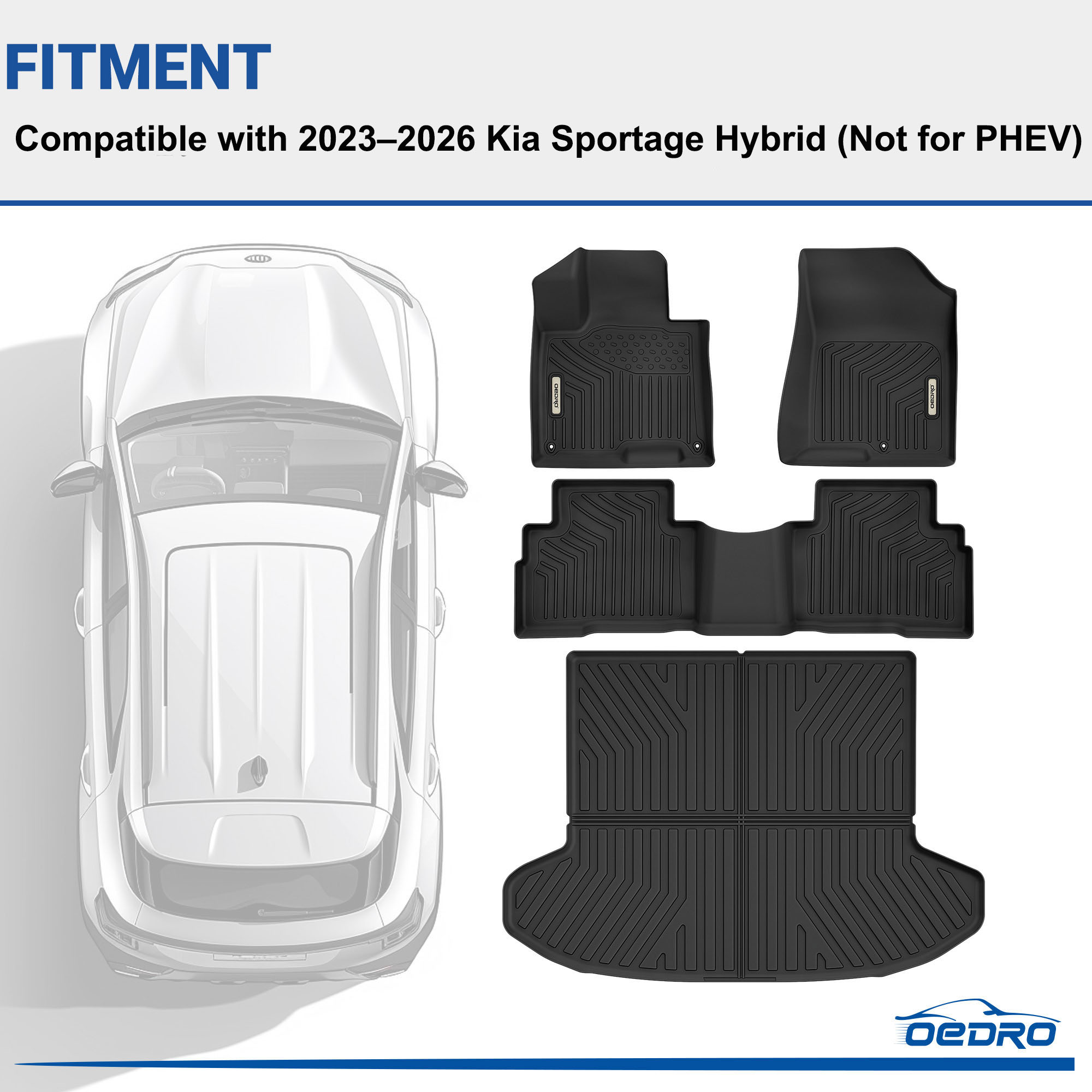 Side view of OEDRO Floor Mats & Cargo Trunk Liners All-Weather for 2023-2026 Kia Sportage Hybrid(Not Fit Sportage Plug-in Hybrid)
