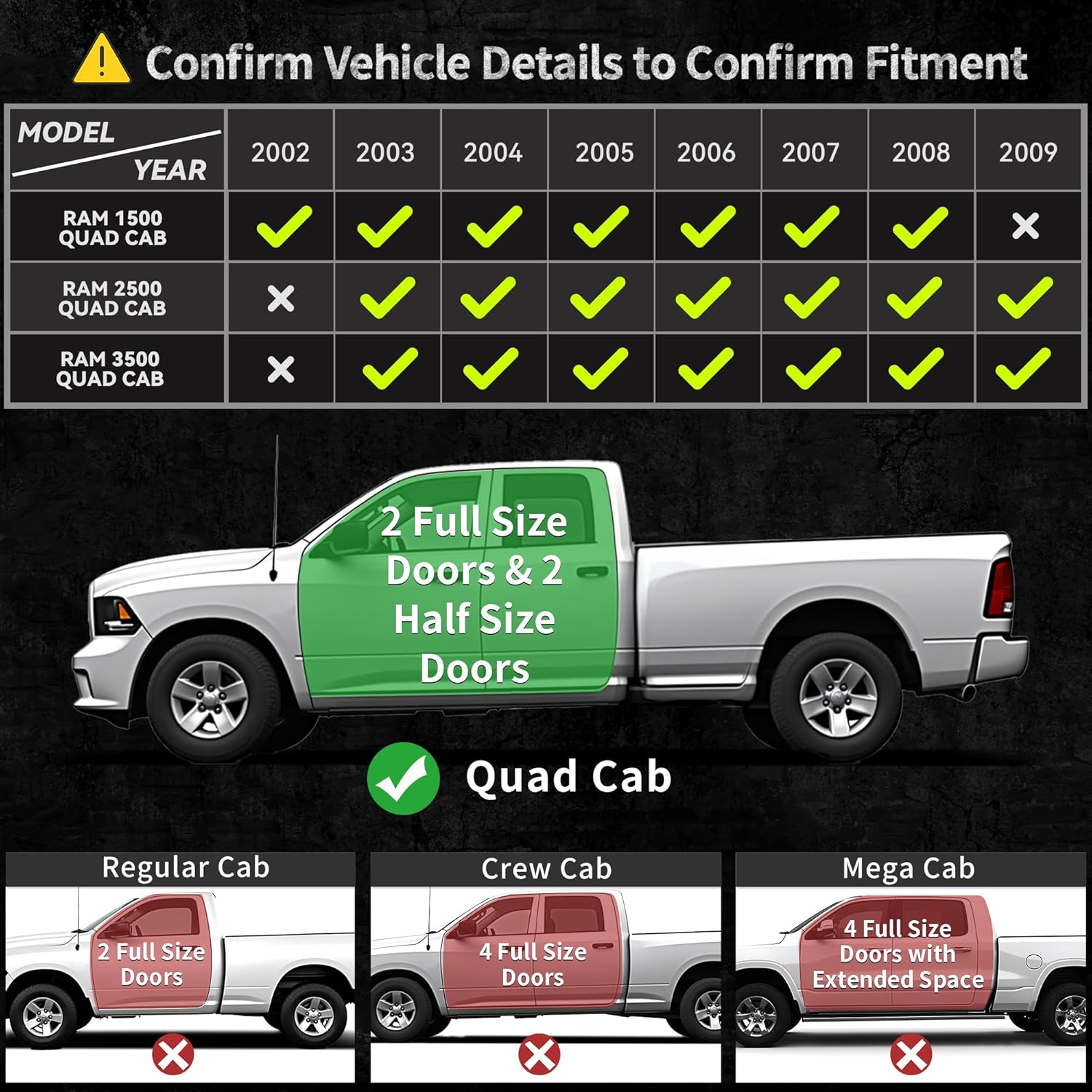 Side view of OEDRO Upgraded Floor Mats Fit for Dodge Ram 1500 Quad Cab 2002-2008, Dodge Ram 2500/3500 Quad Cab 2003-2009, All Weather TPE Floor Liners