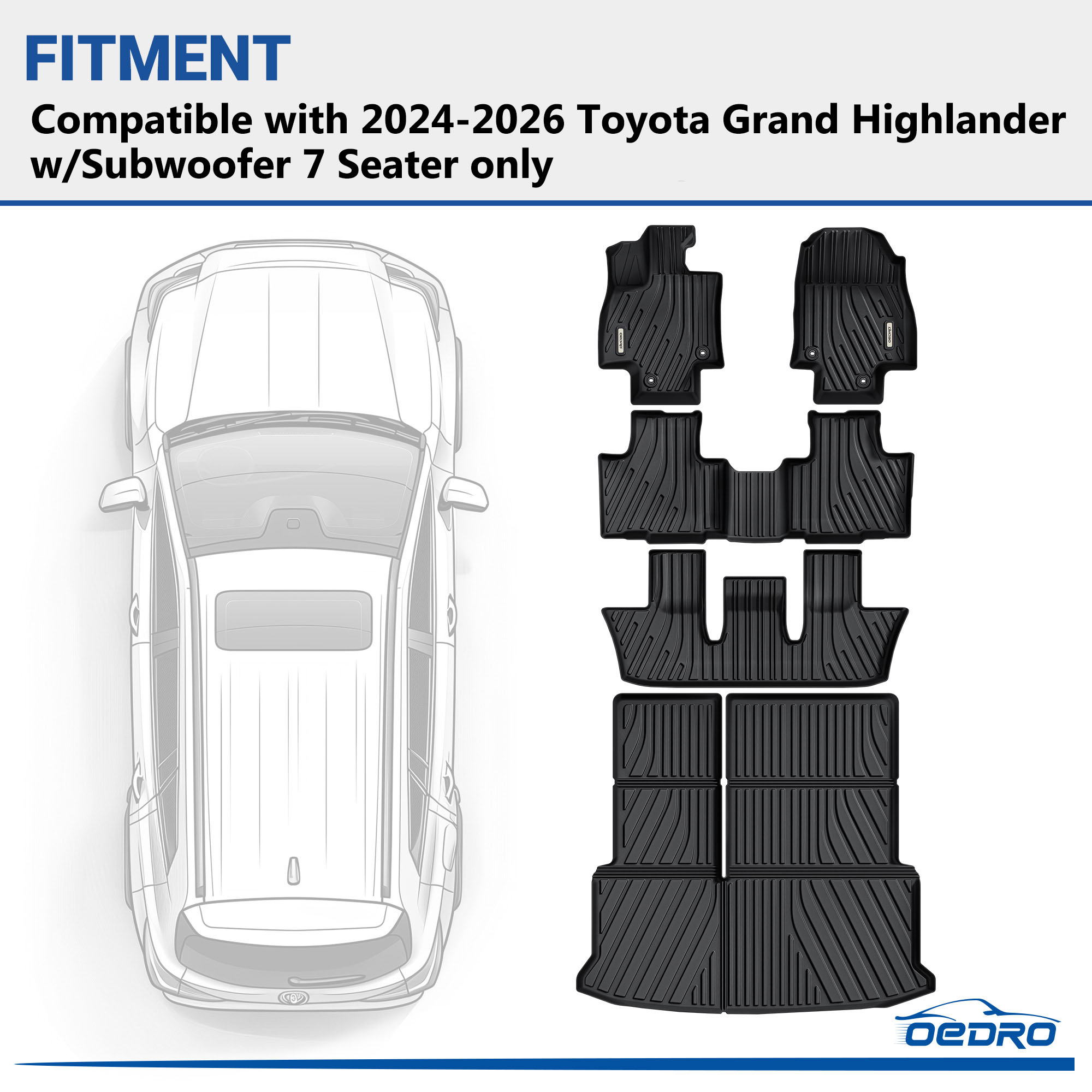 Side view of All-Weather TPE Floor Mats & Cargo Liner for 2024-2026 Toyota Grand Highlander w/Subwoofer 7 Seat (Include Hybrid), Custom Fit Backrest Mat