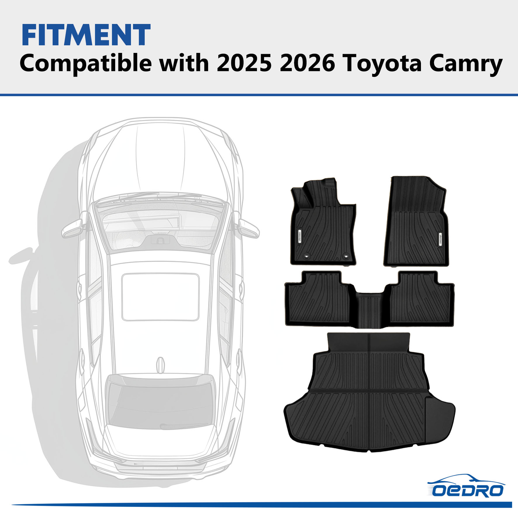 Side view of OEDRO Floor Mats for 2025-2026 Toyota Camry (Including Hybrid/Gas), Unique Black TPE All-Weather Guard Full Set Liners