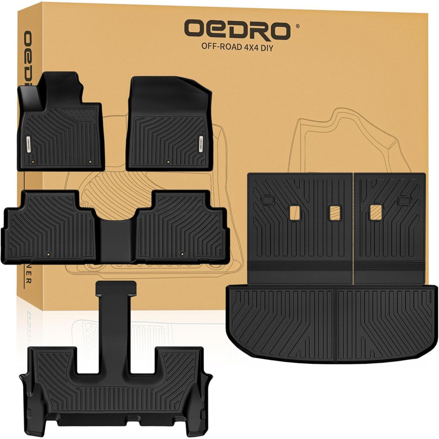 OEDRO Floor Mats for Hyundai Palisade 2020-2025 w/ 7-Seat Bucket Seat, TPE All Weather Trunk Mat with Backrest for 2025 Palisade Bucket Seat