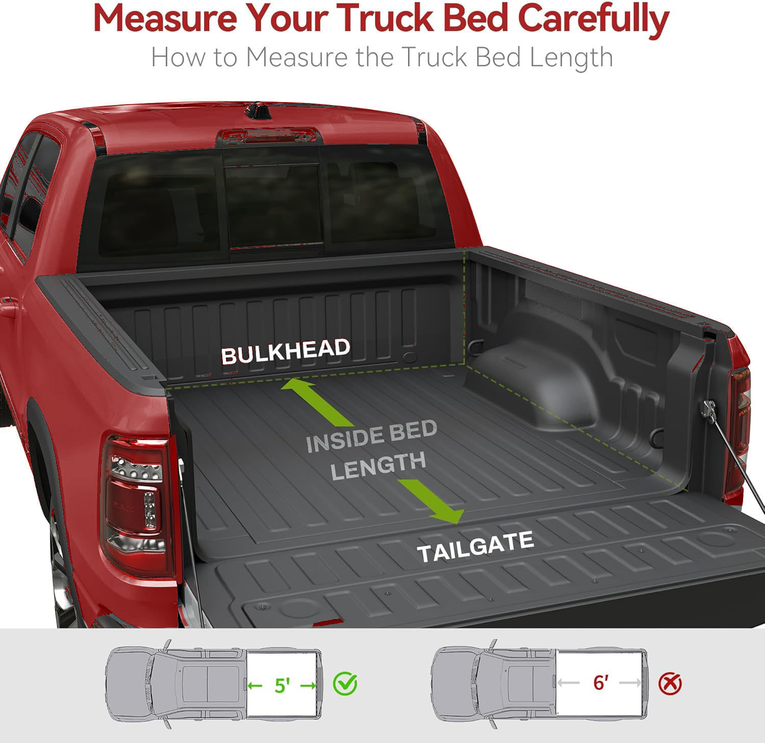 Side view of OEDRO 5ft Soft Roll Up Tonneau Cover for 2016-2023 Toyota Tacoma (Excl. Trail Edition) | 5' (60.5")  Bed Cover