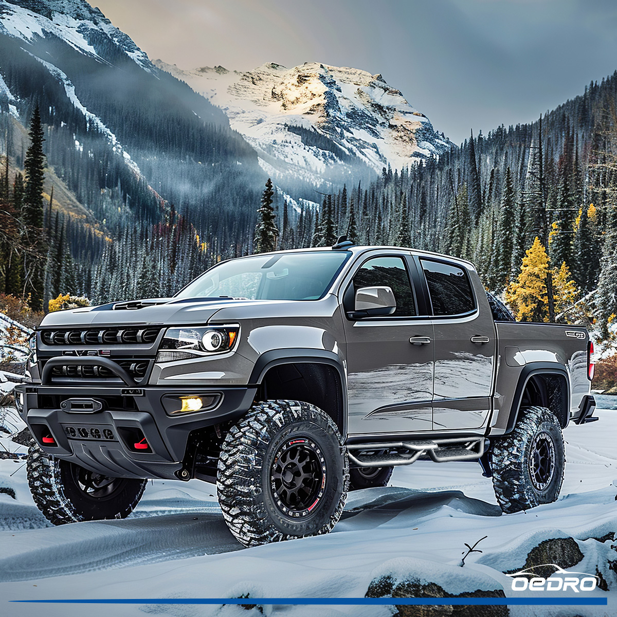 Side view of 6" Running Boards for 2015-2026 Chevy Colorado/GMC Canyon Crew Cab, Bolt-on Side Two Stairs Steps Steel Nerf Bars