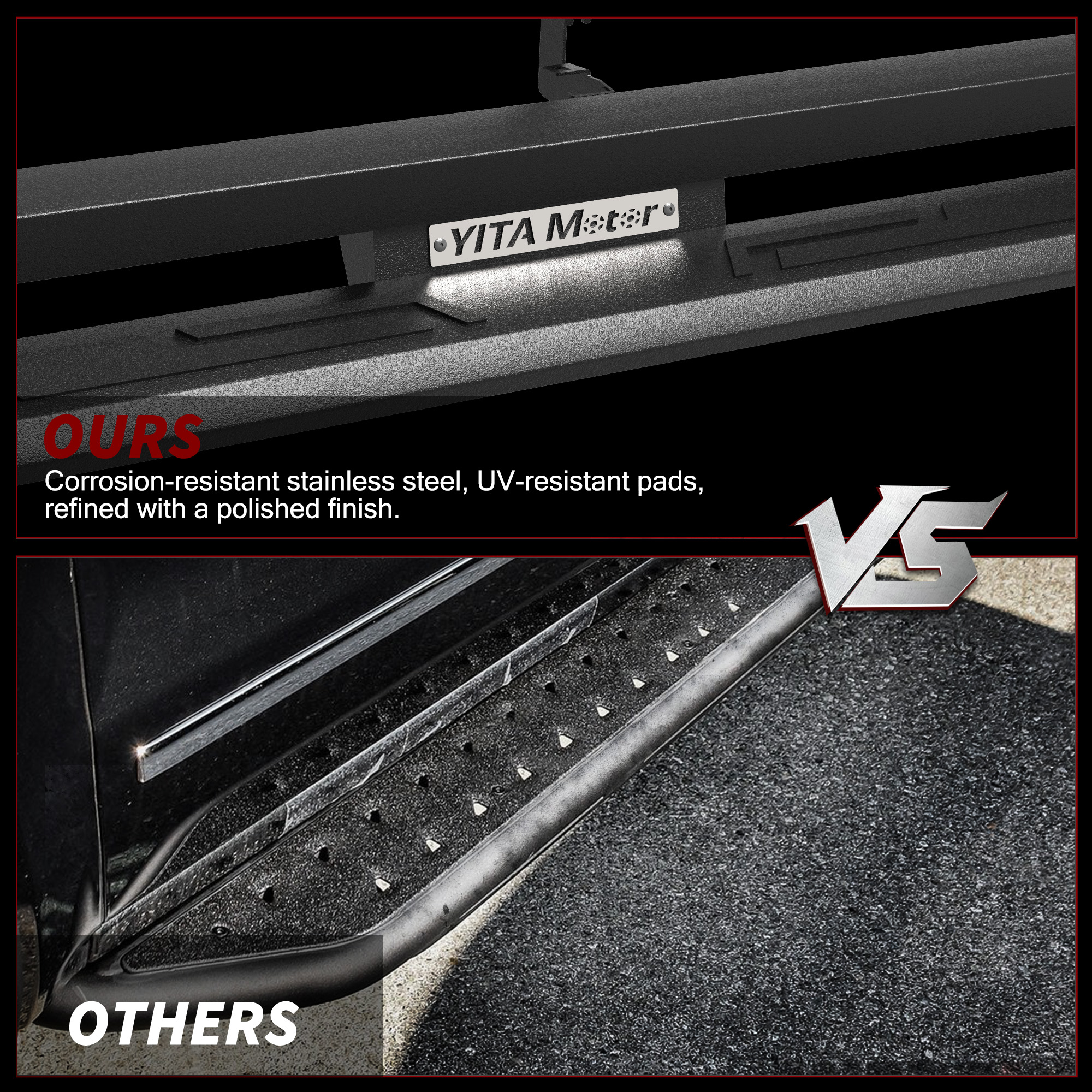 Side view of YITAMOTOR® Running Boards for 2015-2026 Chevy Colorado/Canyon Crew Cab Drop Side Step Bars