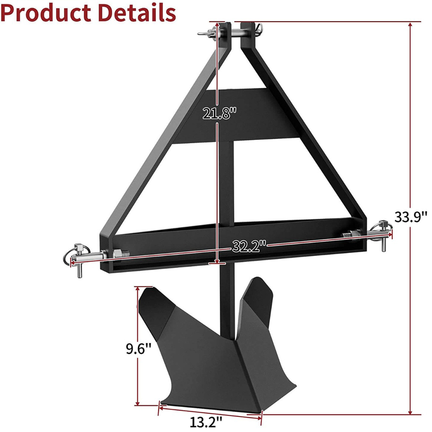 Side view of YITAMOTOR® Middle Buster for Category 1, 3 Point Quick Hitch Tractors, Heavy Duty Steel Potato Plow