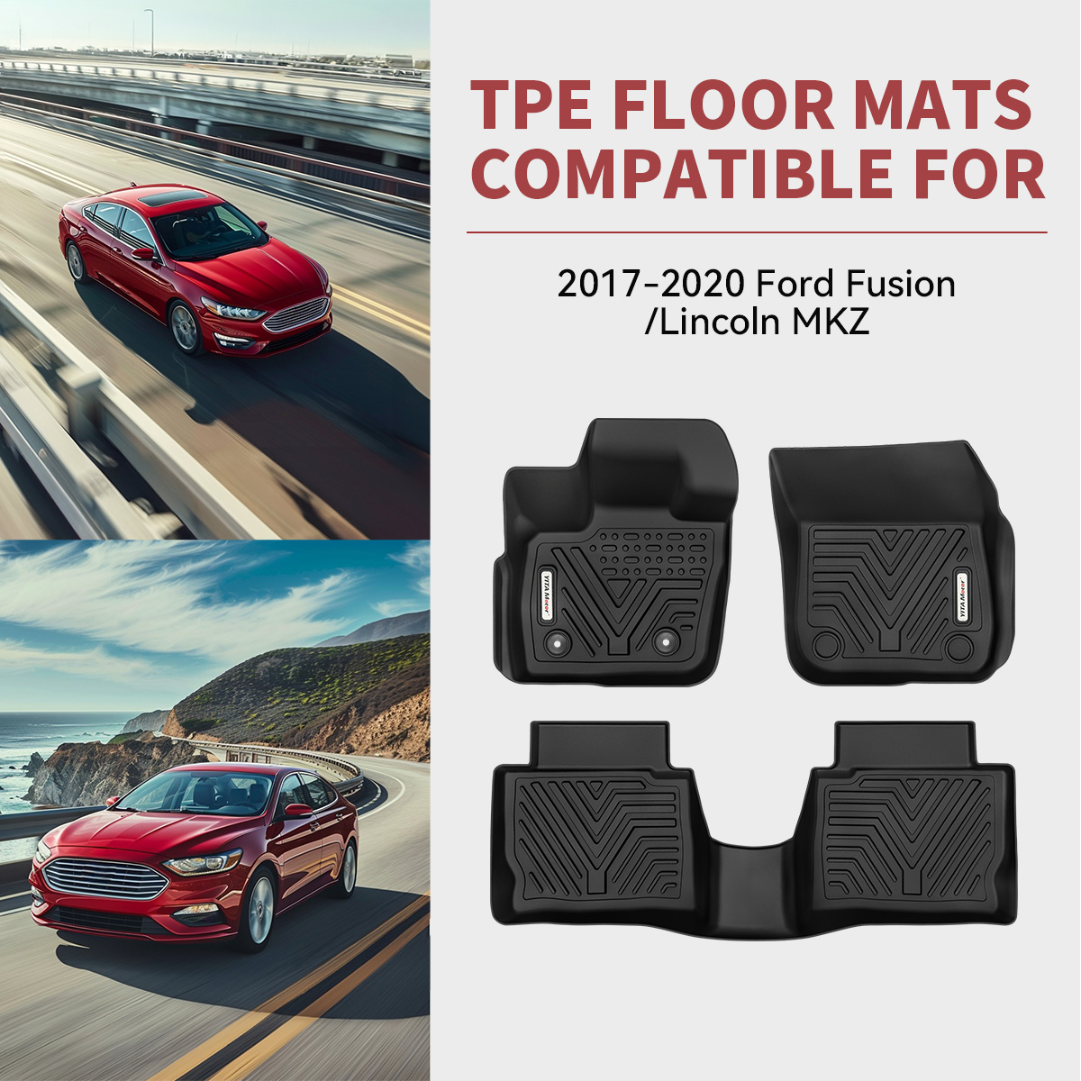 JTSGHRZ Tappetini Auto Personalizzati per Ford Fusion 2017-2019, tappetini per Auto Personalizzati in Pelle PU Tappetini Antiscivolo per Auto