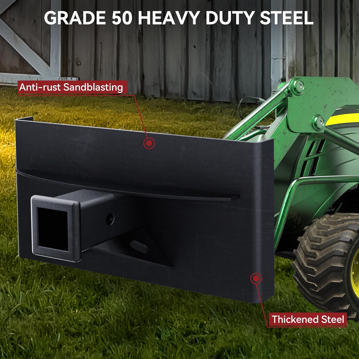 Side view of Mini Skid Steer Receiver Hitch Mount Plate, 1/4" Thick, Toro Dingo Quick Tach Mount, 2" Receiver Hitch; Weld-On or Bolt Surface, for Lightweight Towin